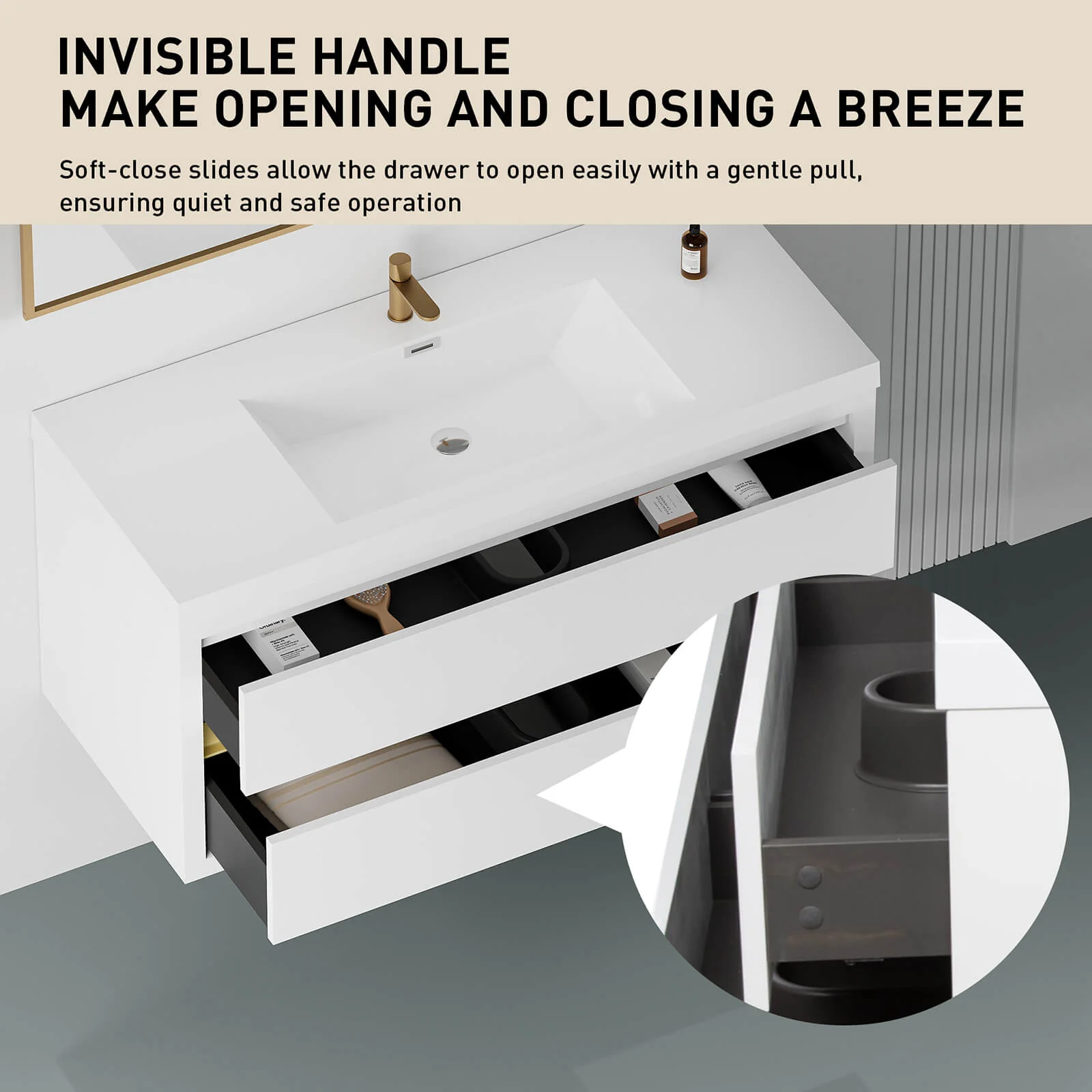 48" Modern Floating Single-Sink Vanity with Gold Accents - Image 5