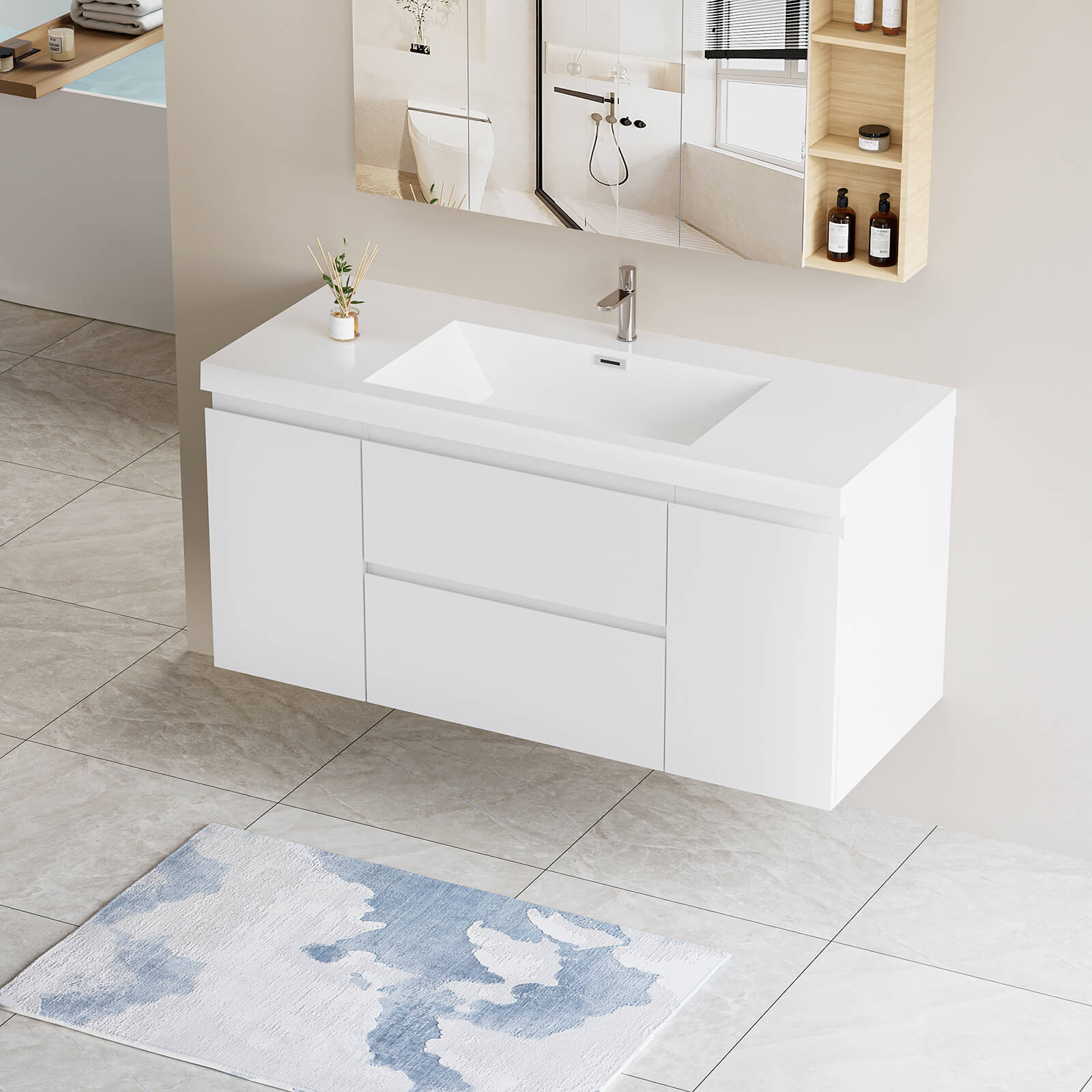 48" Waterproof Coated Solid Wood Floating Vanity - Image 4
