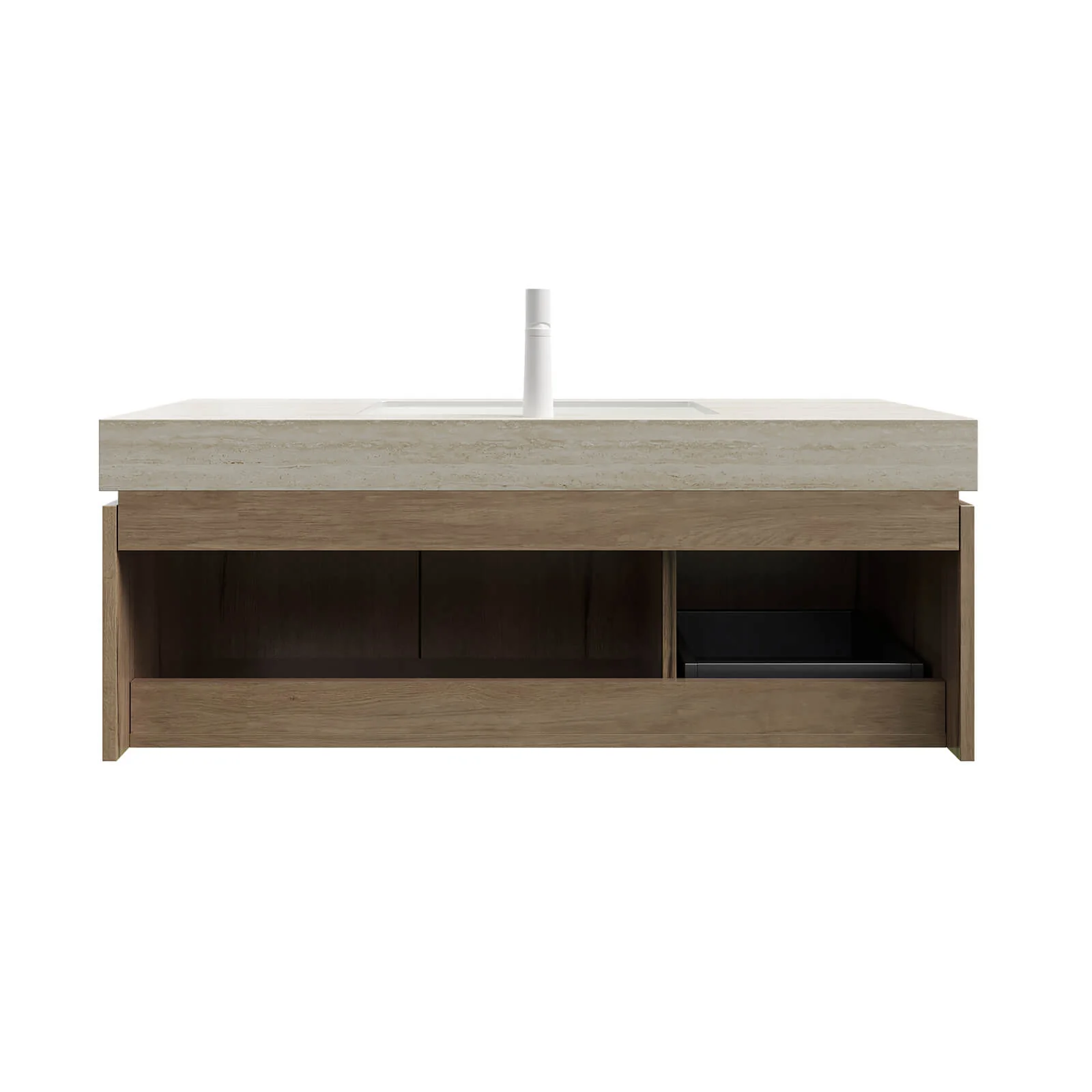 48" White Oak Floating Vanity with Roman Travertine Stone Top - Image 10