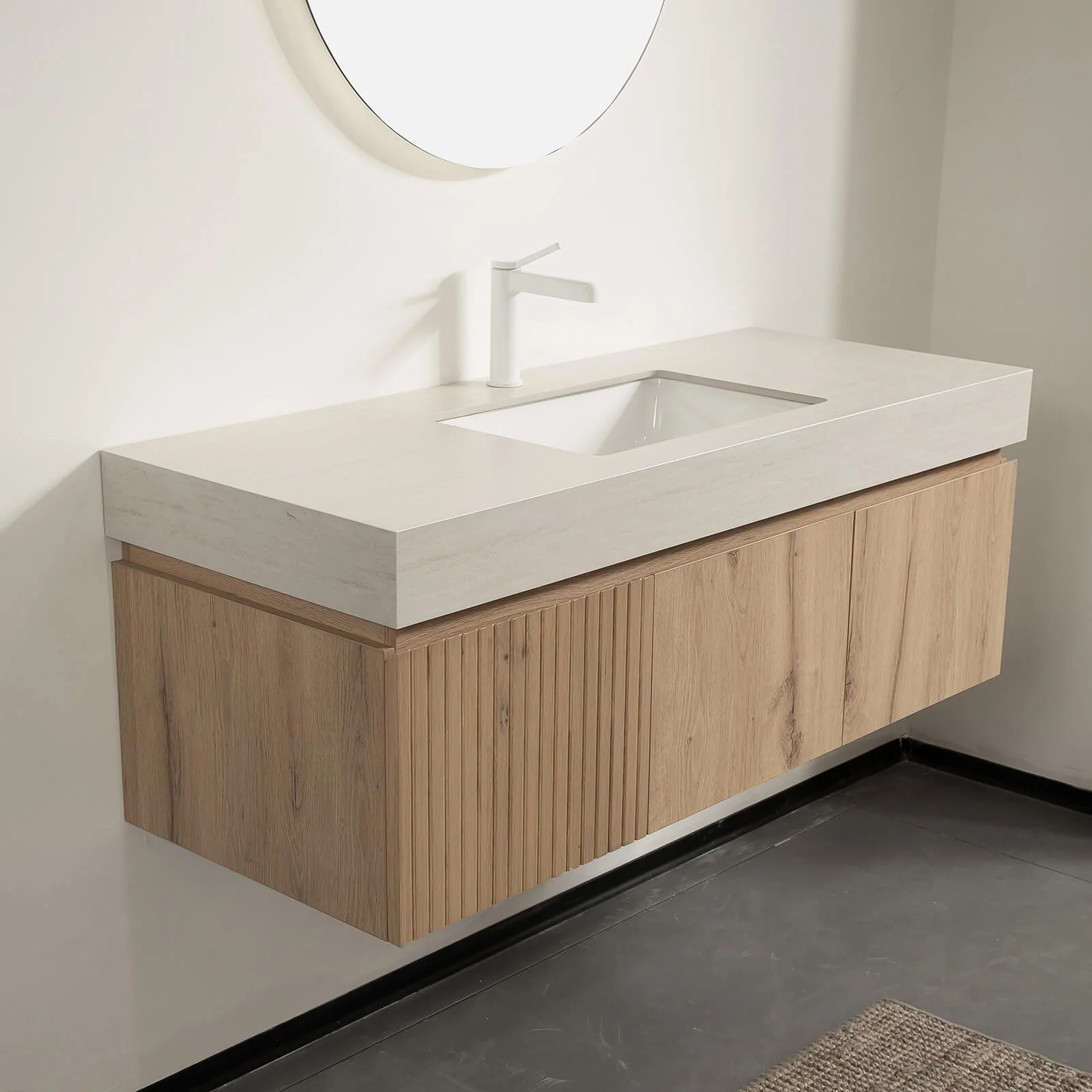 48" White Oak Floating Vanity with Roman Travertine Stone Top - Image 3