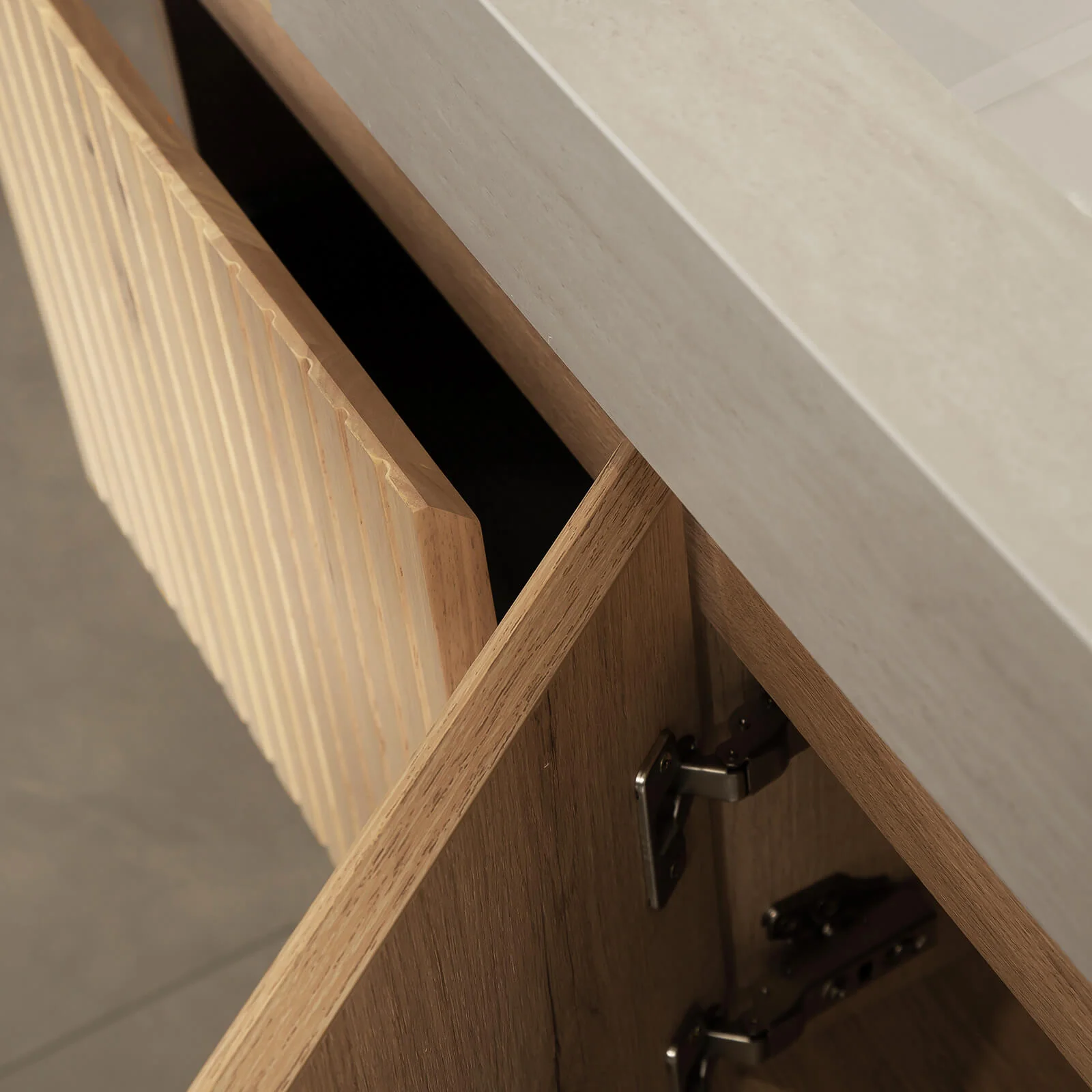 48" White Oak Floating Vanity with Roman Travertine Stone Top - Image 6