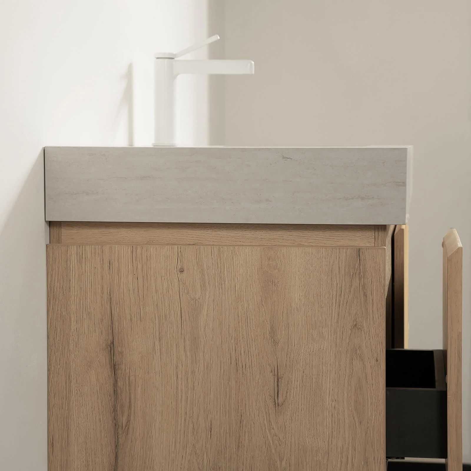 48" White Oak Floating Vanity with Roman Travertine Stone Top - Image 7