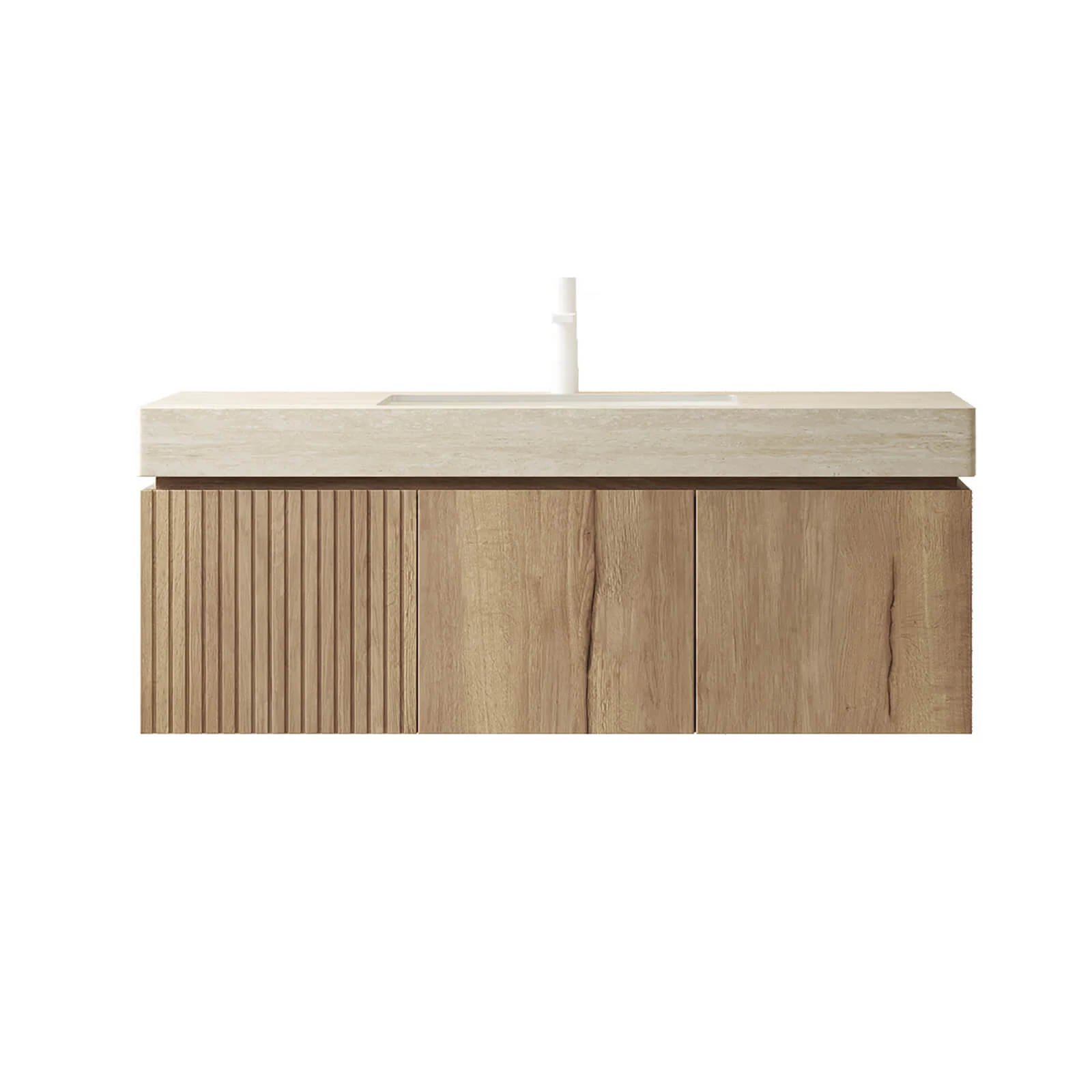 48" White Oak Floating Vanity with Roman Travertine Stone Top - Image 9