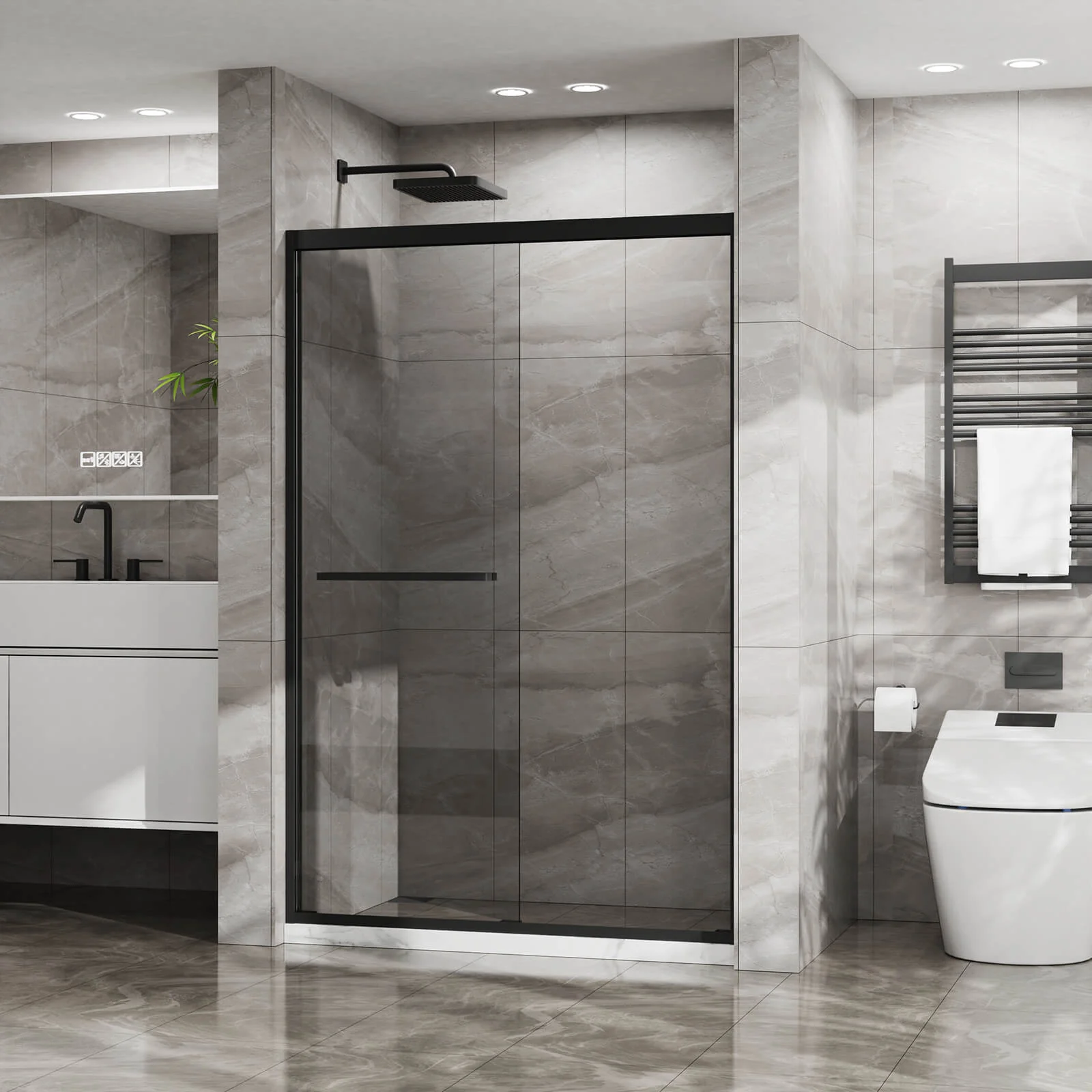 44"-48" x 72" Aluminum Frame Double Sliding Glass Shower Door - Image 3