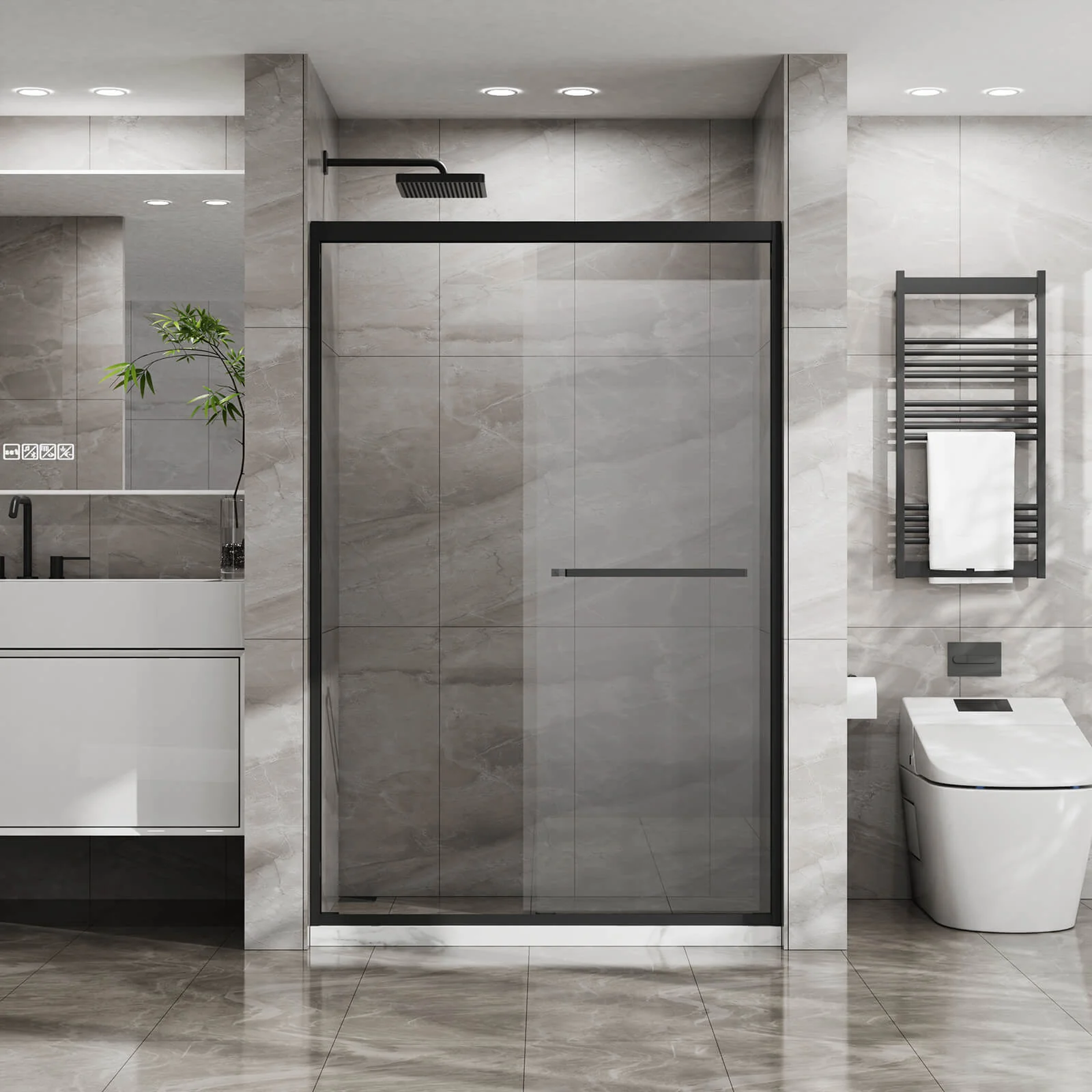 44"-48" x 72" Aluminum Frame Double Sliding Glass Shower Door - Image 4