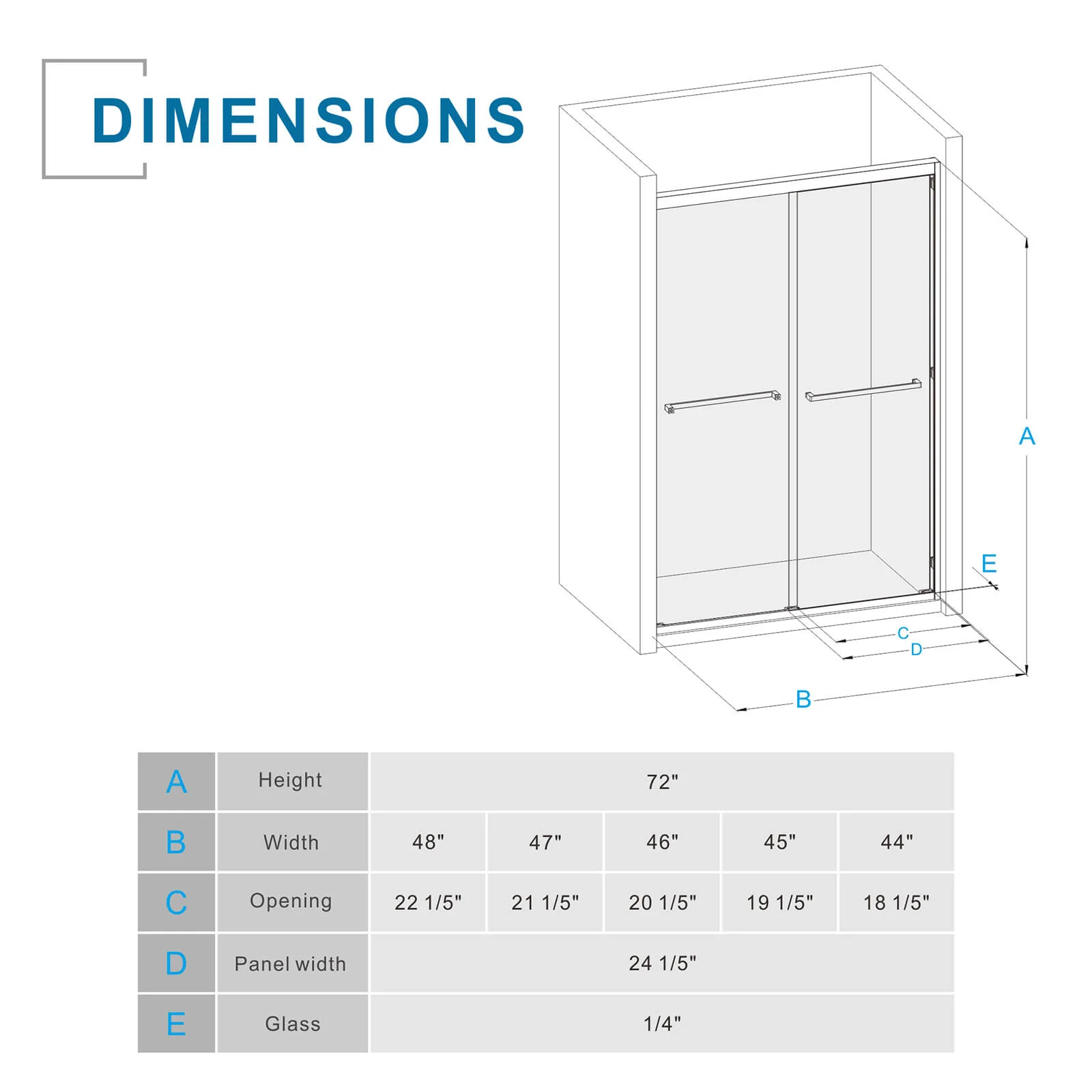 44"-48" x 72" Aluminum Frame Double Sliding Glass Shower Door - Image 9