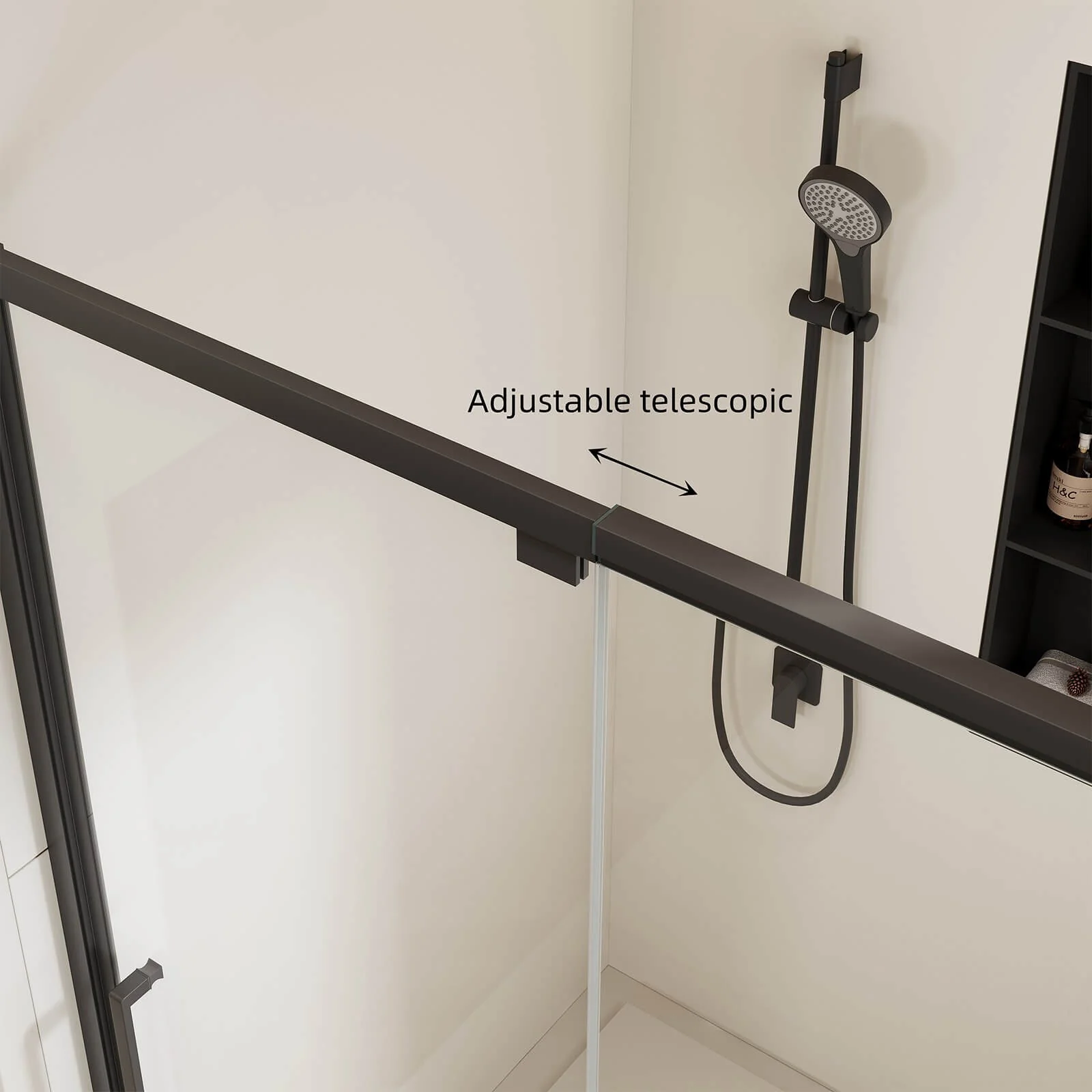 44"-48" x 76" Matte Black Pivot Shower Door with Fixed Glass Panel - Image 5