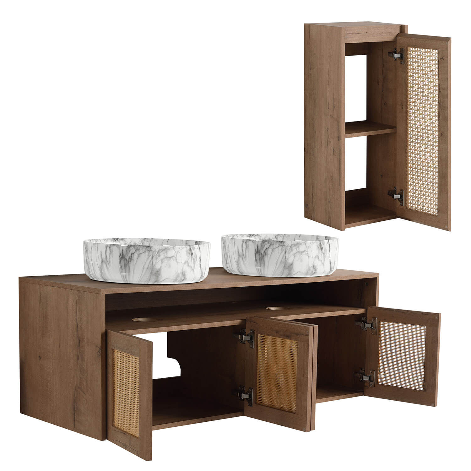 48" Bathroom Vanity with Marble-Veined Ceramic Sink and 12" Wall-Mounted Cabinet - Image 5