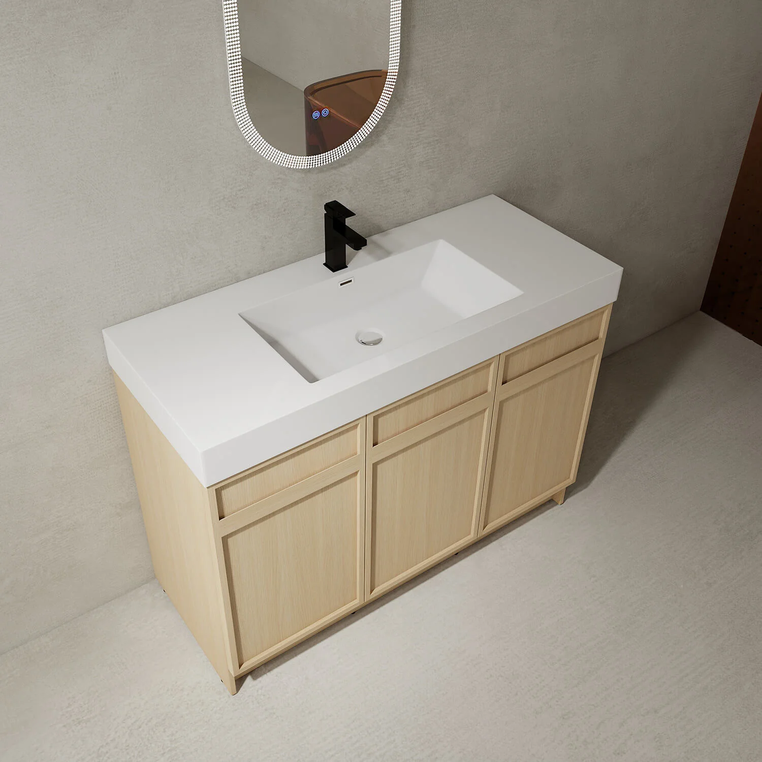 48" White Oak Freestanding Bathroom Vanity with Resin Sink and Soft-Close Cabinet Doors - Image 3