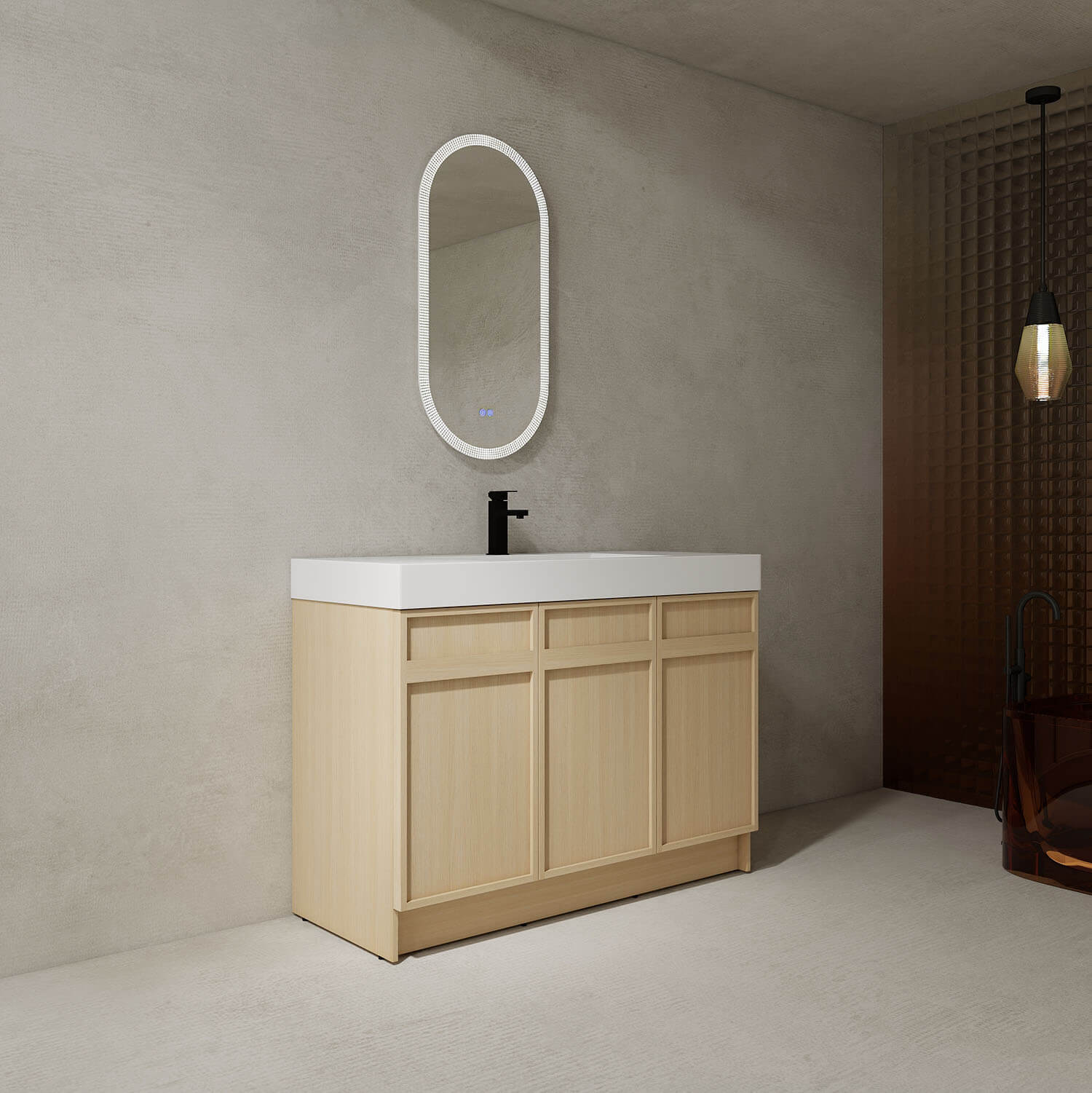 48" White Oak Freestanding Bathroom Vanity with Resin Sink and Soft-Close Cabinet Doors - Image 5