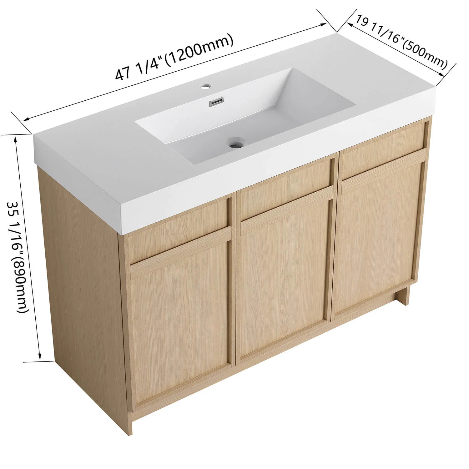 48" White Oak Freestanding Bathroom Vanity with Resin Sink and Soft-Close Cabinet Doors - Image 6