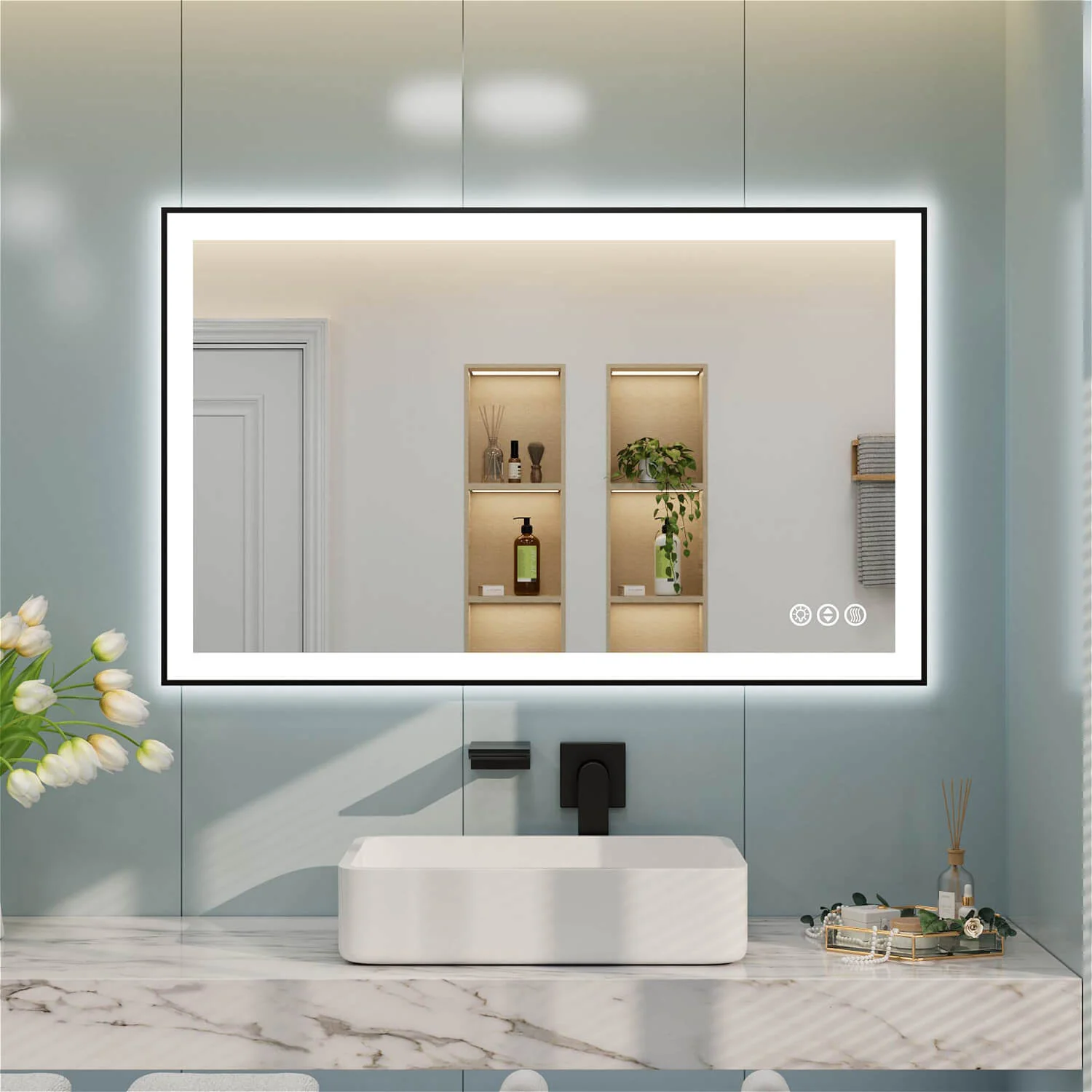48"x30" LED Bathroom Mirror Anti-Fog Dimmable ETL Shatterproof Glass