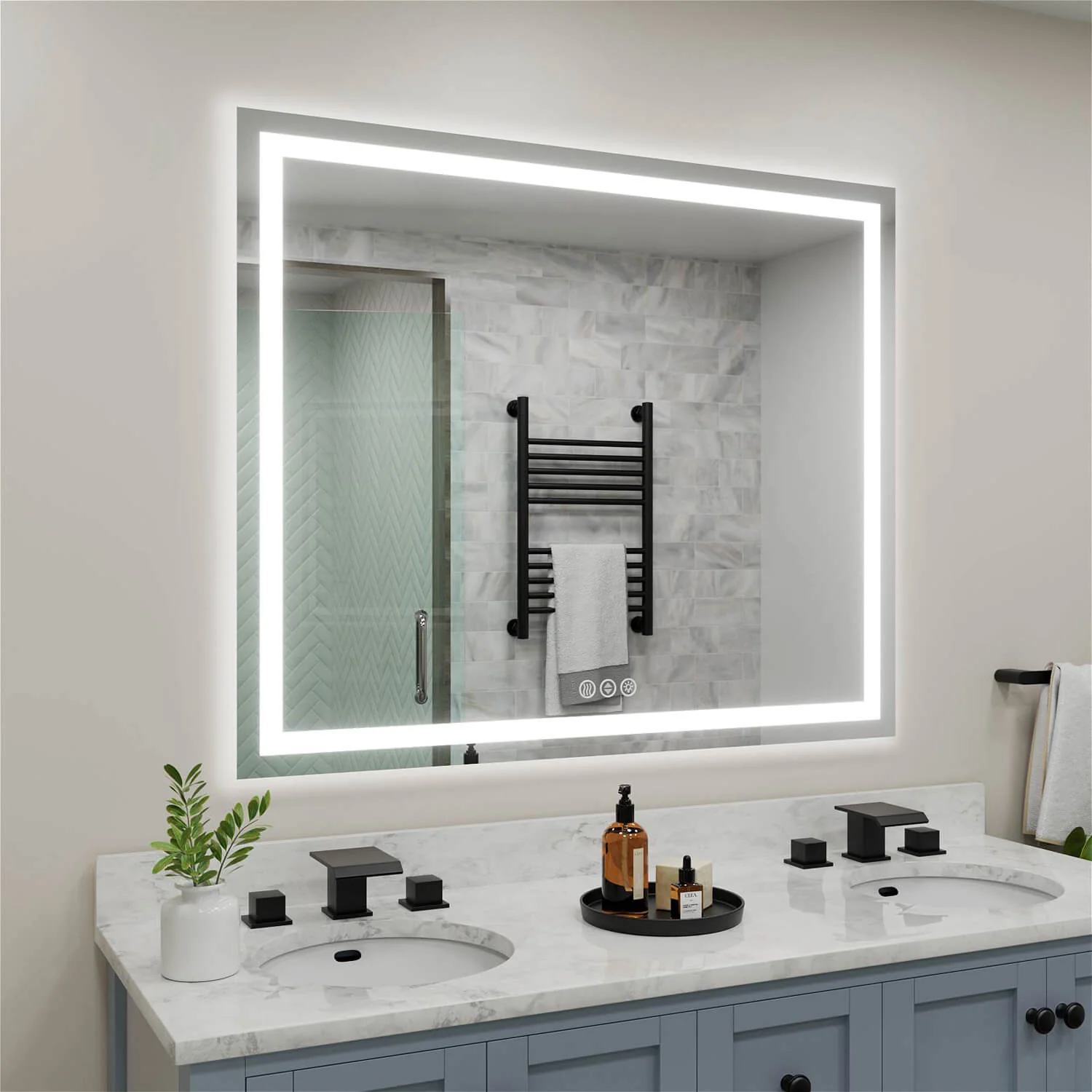 48"x40" LED Bathroom Mirror Anti-Fog Dimmable 3 Color Temperatures Touch Switch - Image 3