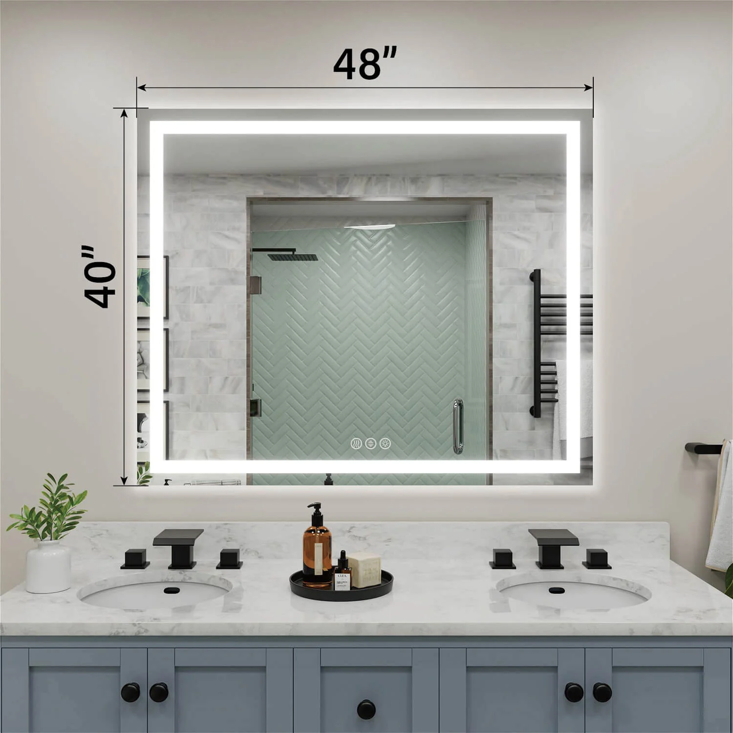 48"x40" LED Bathroom Mirror Anti-Fog Dimmable 3 Color Temperatures Touch Switch - Image 4