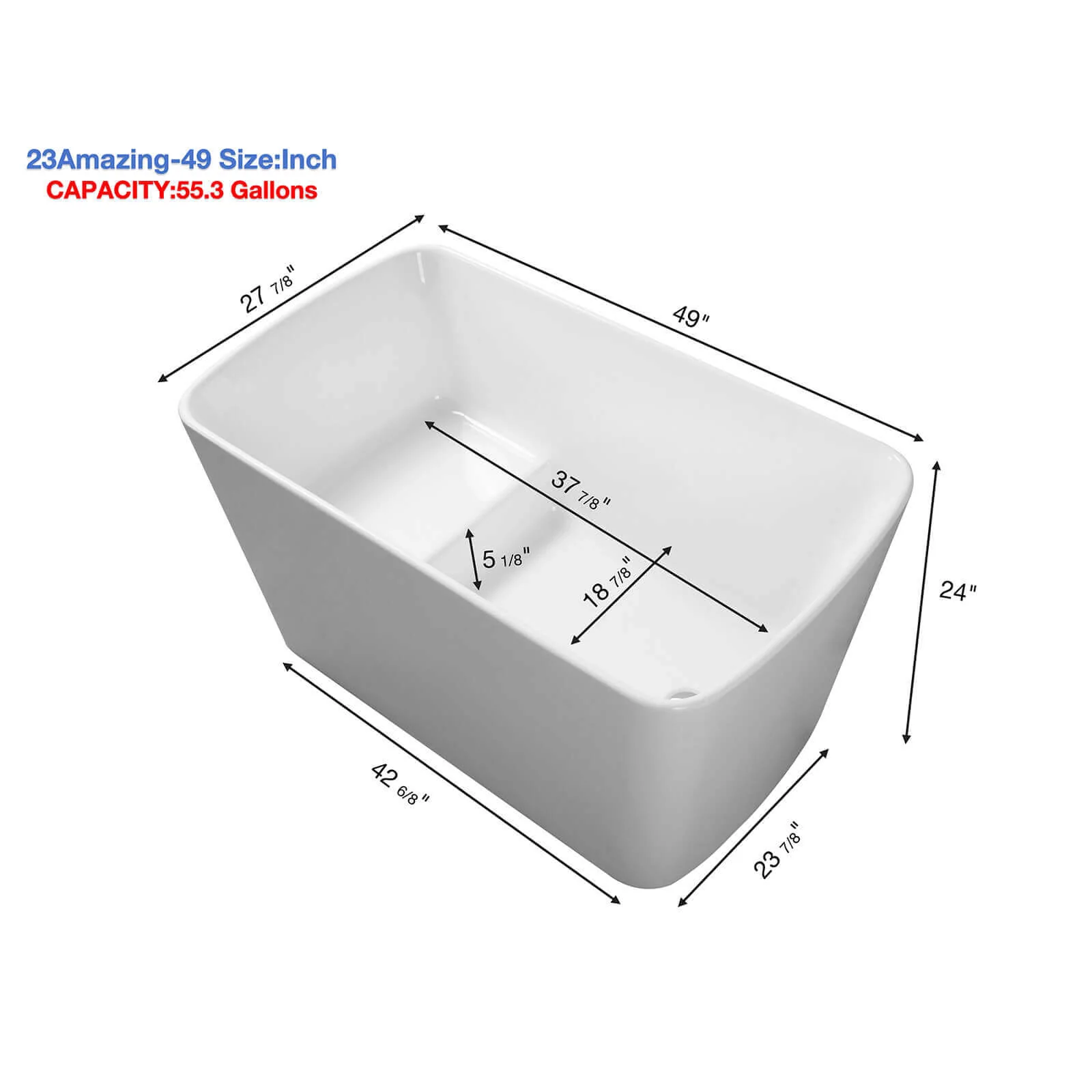 49" Freestanding Acrylic Japanese Soaking Bathtub with Integrated Seat - Image 8