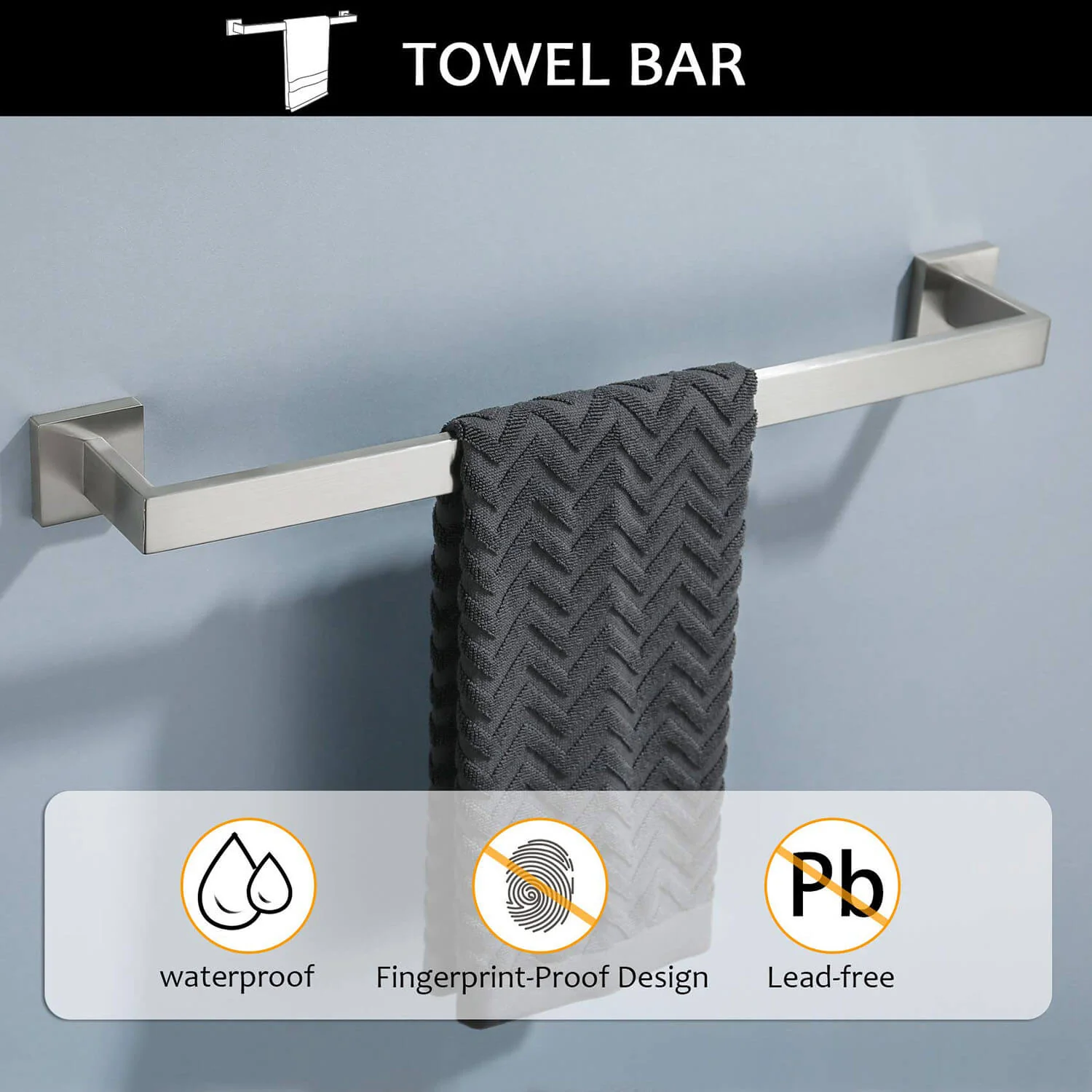 5-Piece Brushed Nickel Stainless Steel Bathroom Hardware Set - Image 2