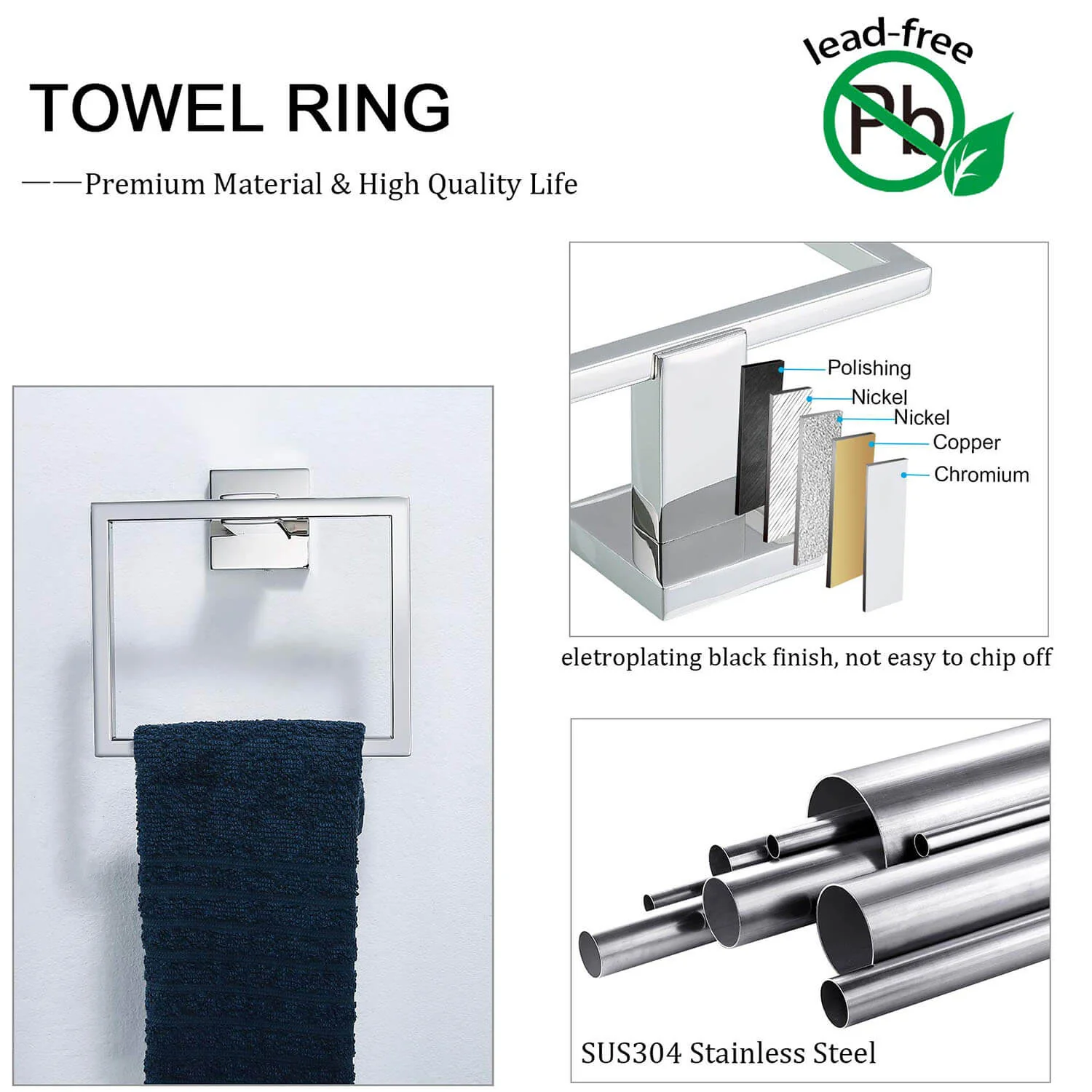 5-Piece Chrome Stainless Steel Bathroom Hardware Set - Image 3