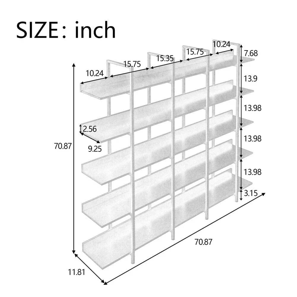 Giving Tree 5 Tier Bookcase Home Office Open Bookshelf, Vintage Industrial Style Shelf with Metal Frame, MDF Board - Image 10