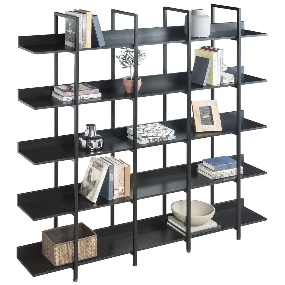 Giving Tree 5 Tier Bookcase Home Office Open Bookshelf, Vintage Industrial Style Shelf with Metal Frame, MDF Board - Image 9