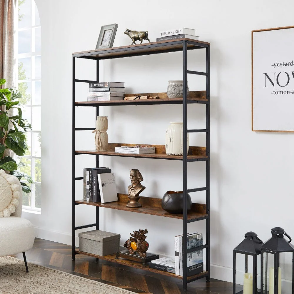 Giving Tree 5 Tier Large Home Office Bookcase Open Bookshelf Storage with Metal Frame - Image 2