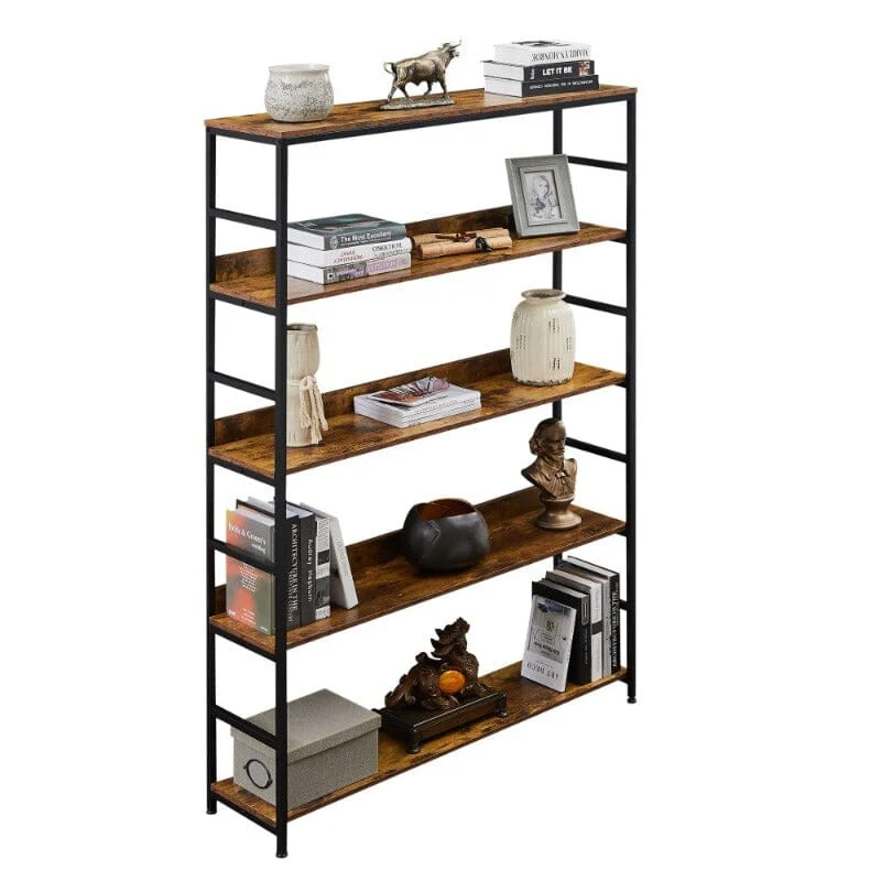 Giving Tree 5 Tier Large Home Office Bookcase Open Bookshelf Storage with Metal Frame - Image 6