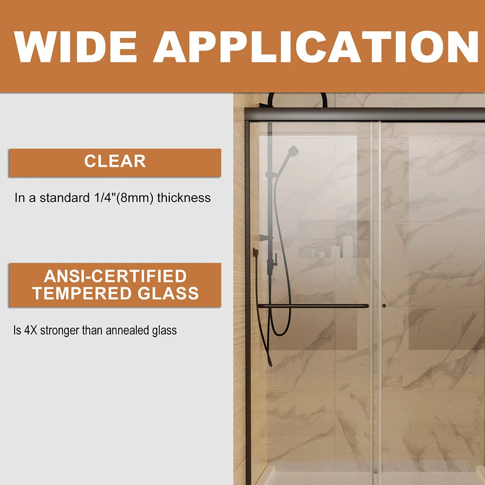 50-54"W x 72"H Shower Door Traditional Two-way Sliding with Handle - Image 7