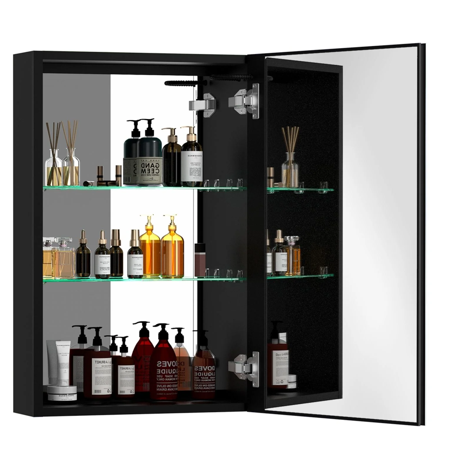 50"x30" Black Double Door LED Medicine Cabinet with Defogging Mirror and Dimmer - Image 4