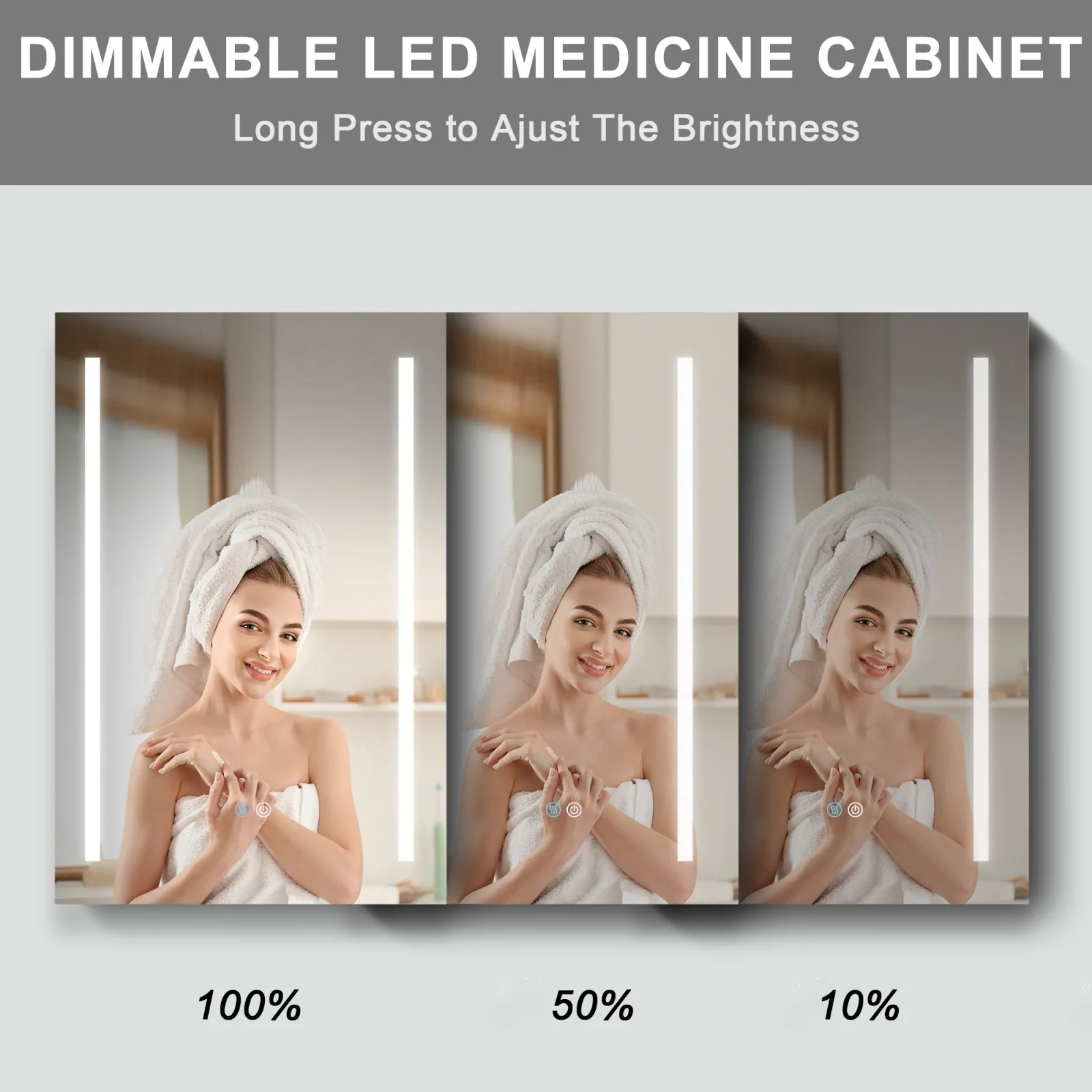 50"x30" Black Double Door LED Medicine Cabinet with Defogging Mirror and Dimmer - Image 6