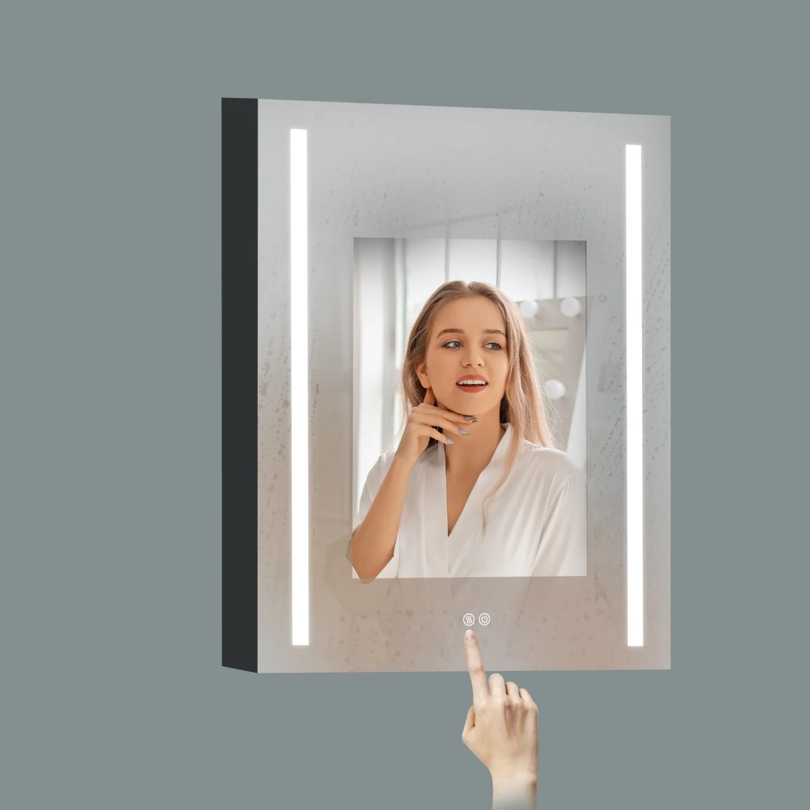 50"x30" Black Double Door LED Medicine Cabinet with Defogging Mirror and Dimmer - Image 9