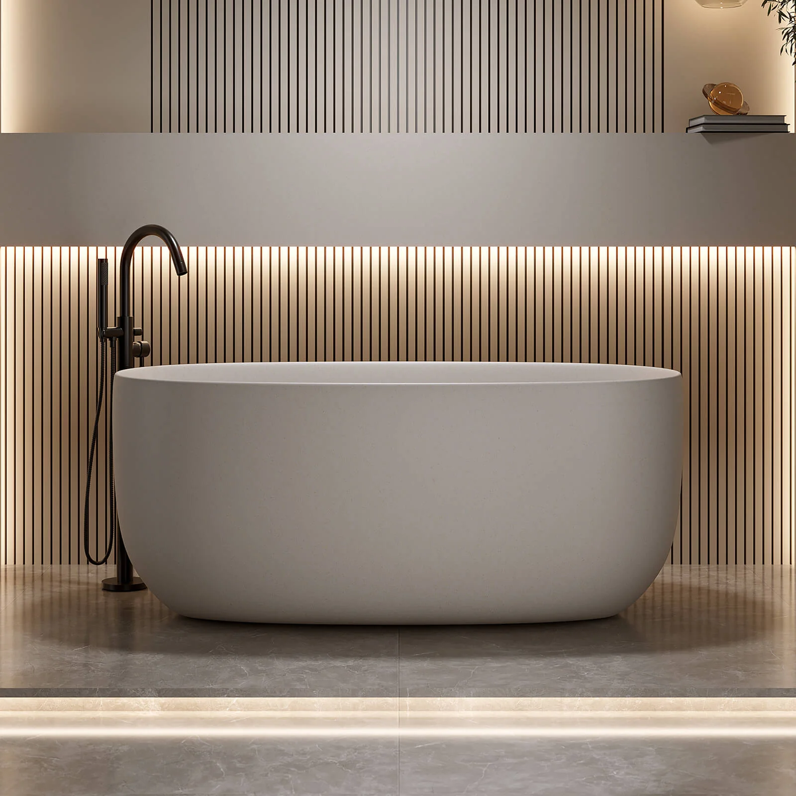 51" Beige Solid Surface Bathtub with Built-In Overflow and Center Drain