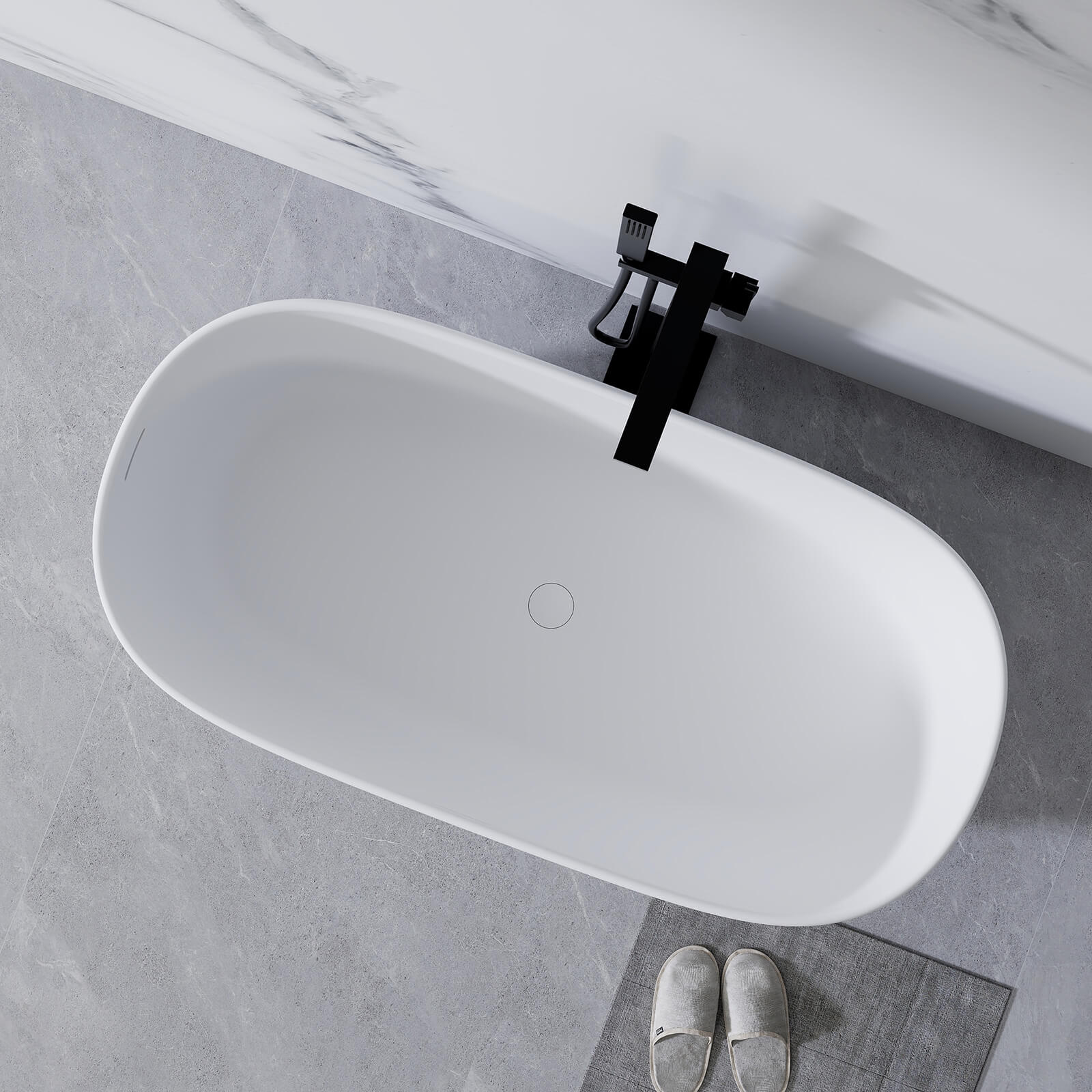 51" Matte White Solid Surface Bathtub with Built-In Overflow and Center Drain - Image 4