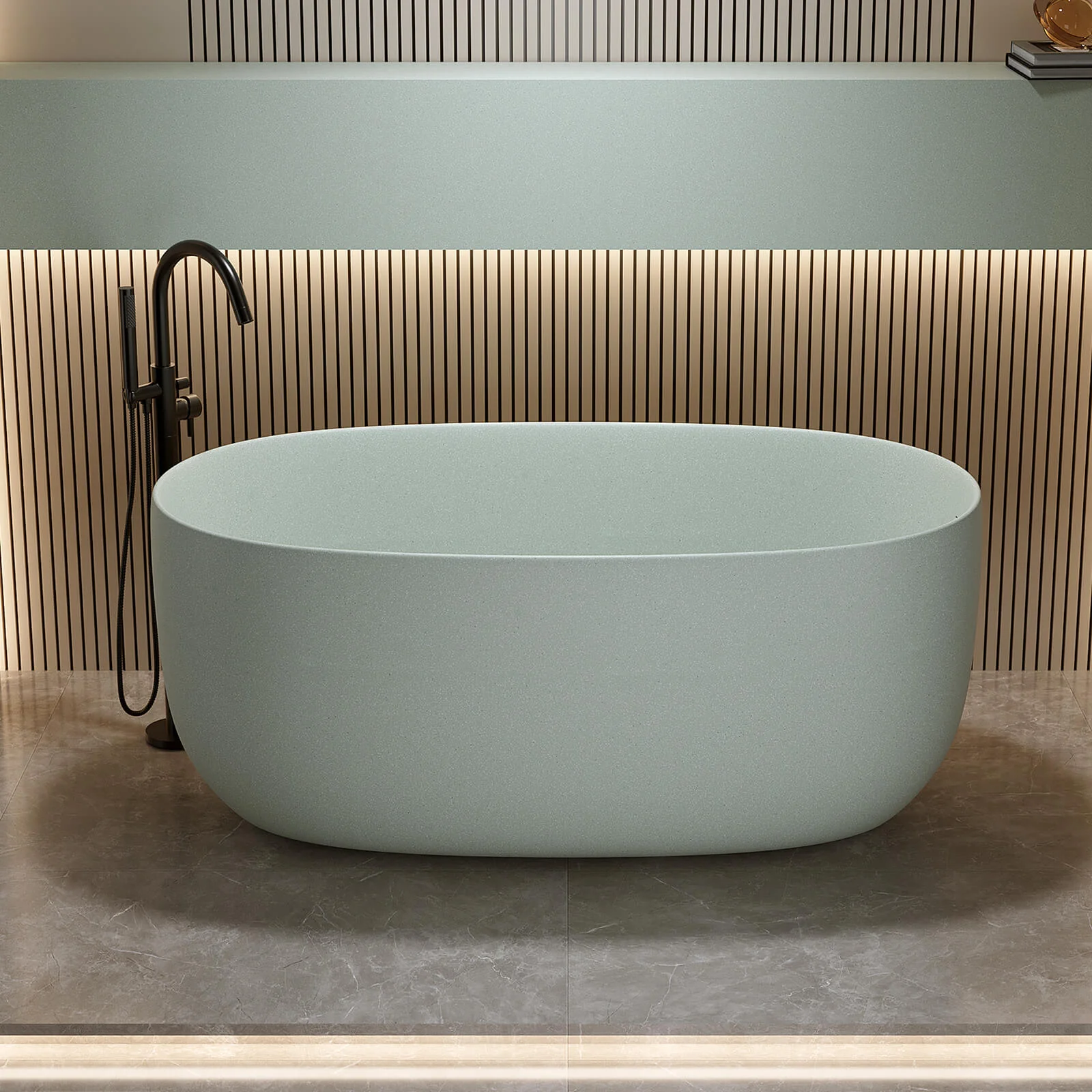51" Turquoise Green Solid Surface Bathtub with Built-In Overflow and Center Drain - Image 3