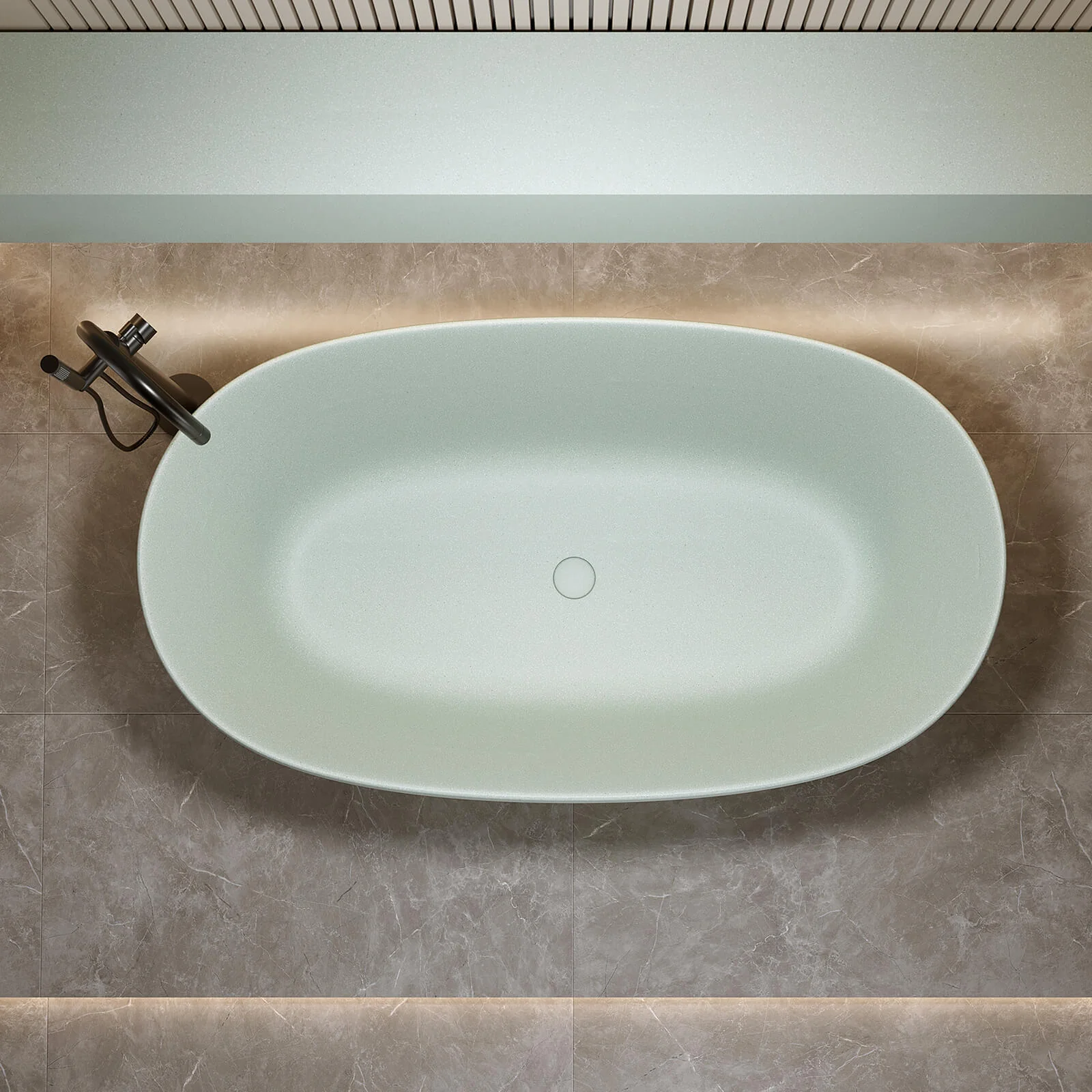 51" Turquoise Green Solid Surface Bathtub with Built-In Overflow and Center Drain - Image 5