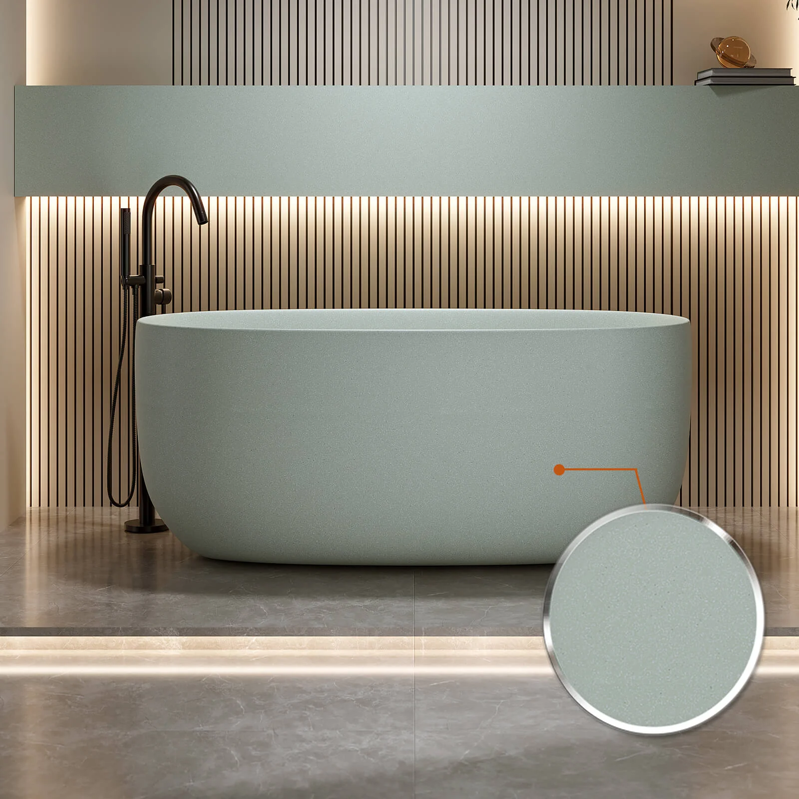 51" Turquoise Green Solid Surface Bathtub with Built-In Overflow and Center Drain - Image 7