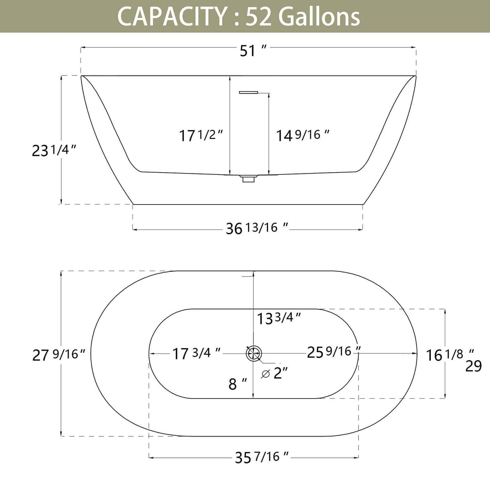 51" Acrylic Freestanding Soaking Tub - Image 11