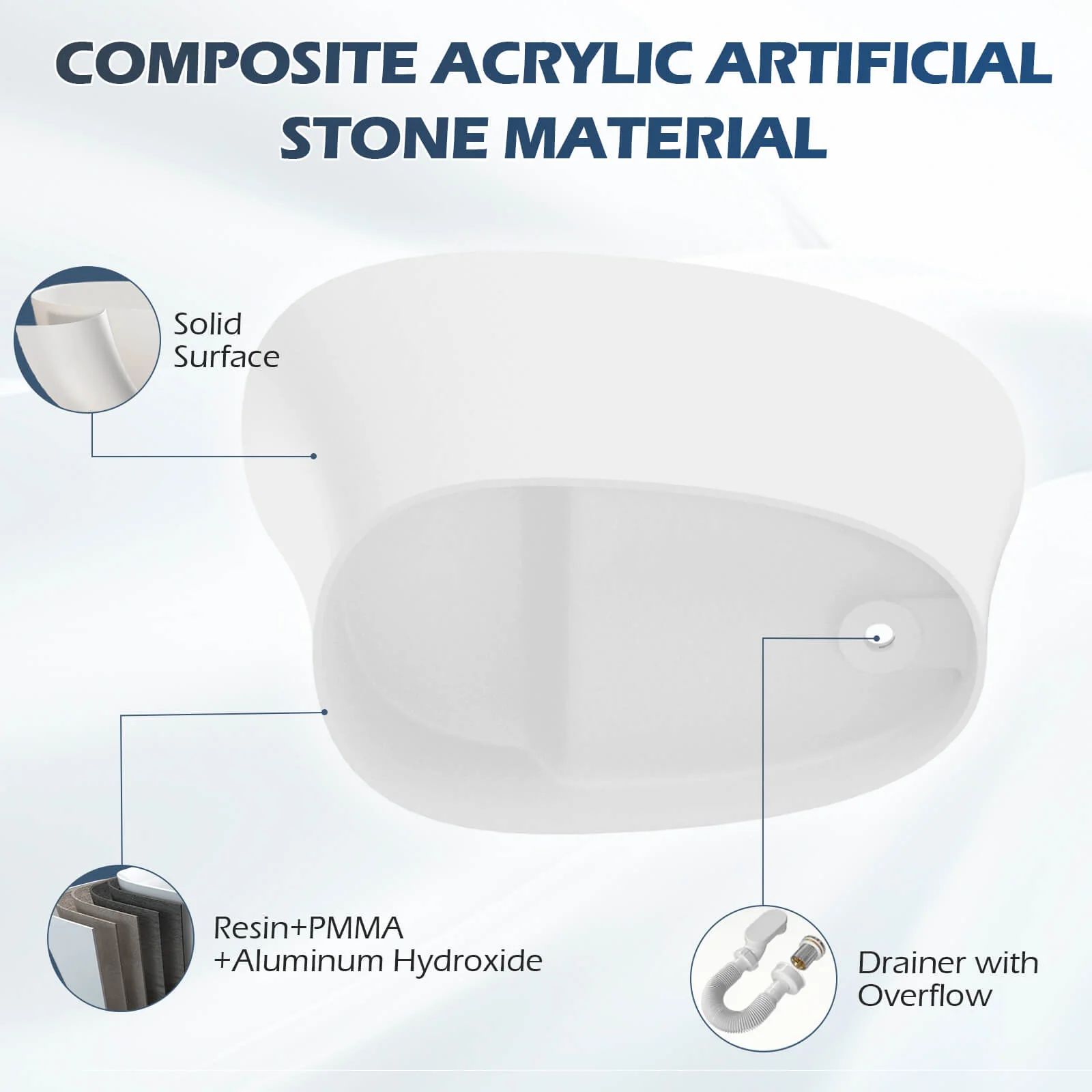 51" Single Slipper Freestanding Japanese Soaking Bathtub Solid Surface Stone Resin Tub with Built-in Seat - Image 10
