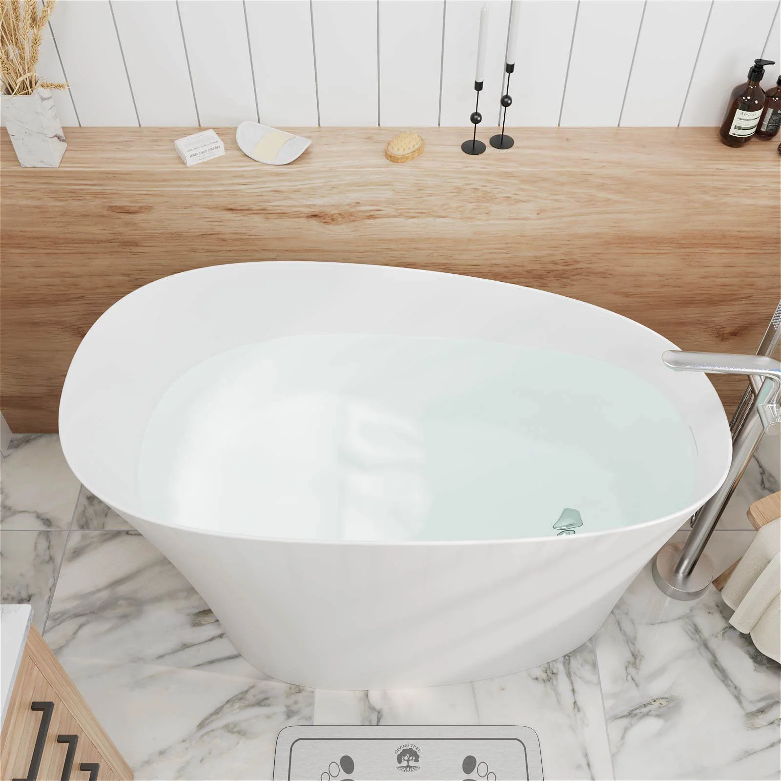 51" Single Slipper Freestanding Japanese Soaking Bathtub Solid Surface Stone Resin Tub with Built-in Seat - Image 4
