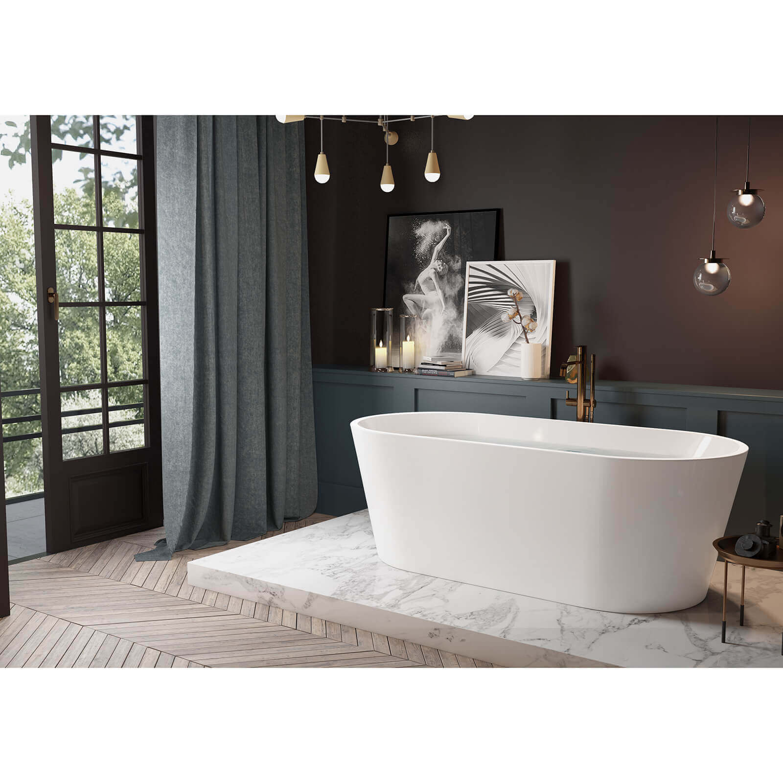54'' White Oval Acrylic Bathtub - Image 2