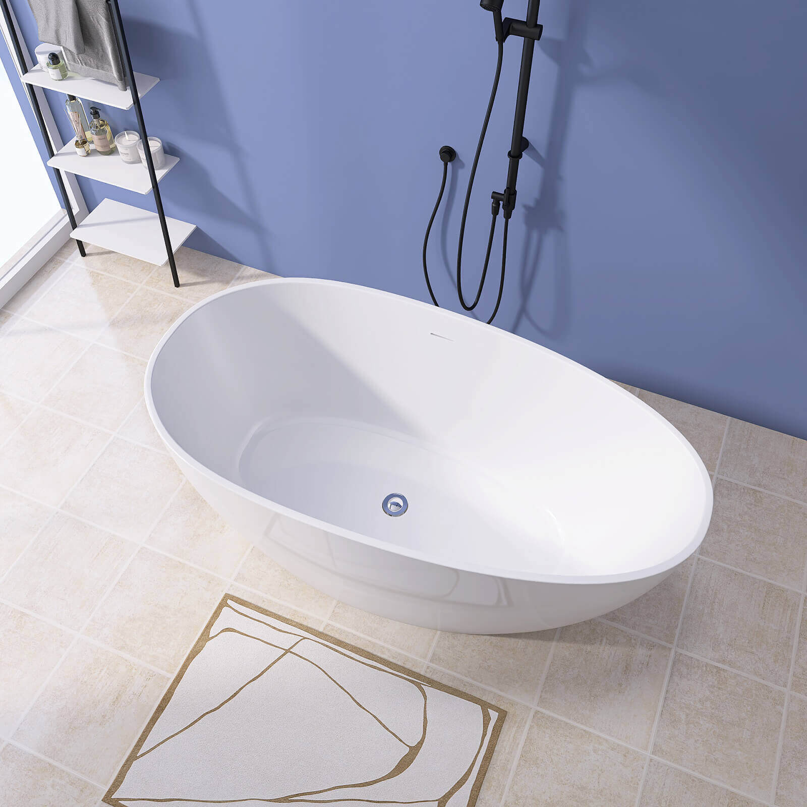 55" Gloss White Acrylic Freestanding Bathtub - Image 3