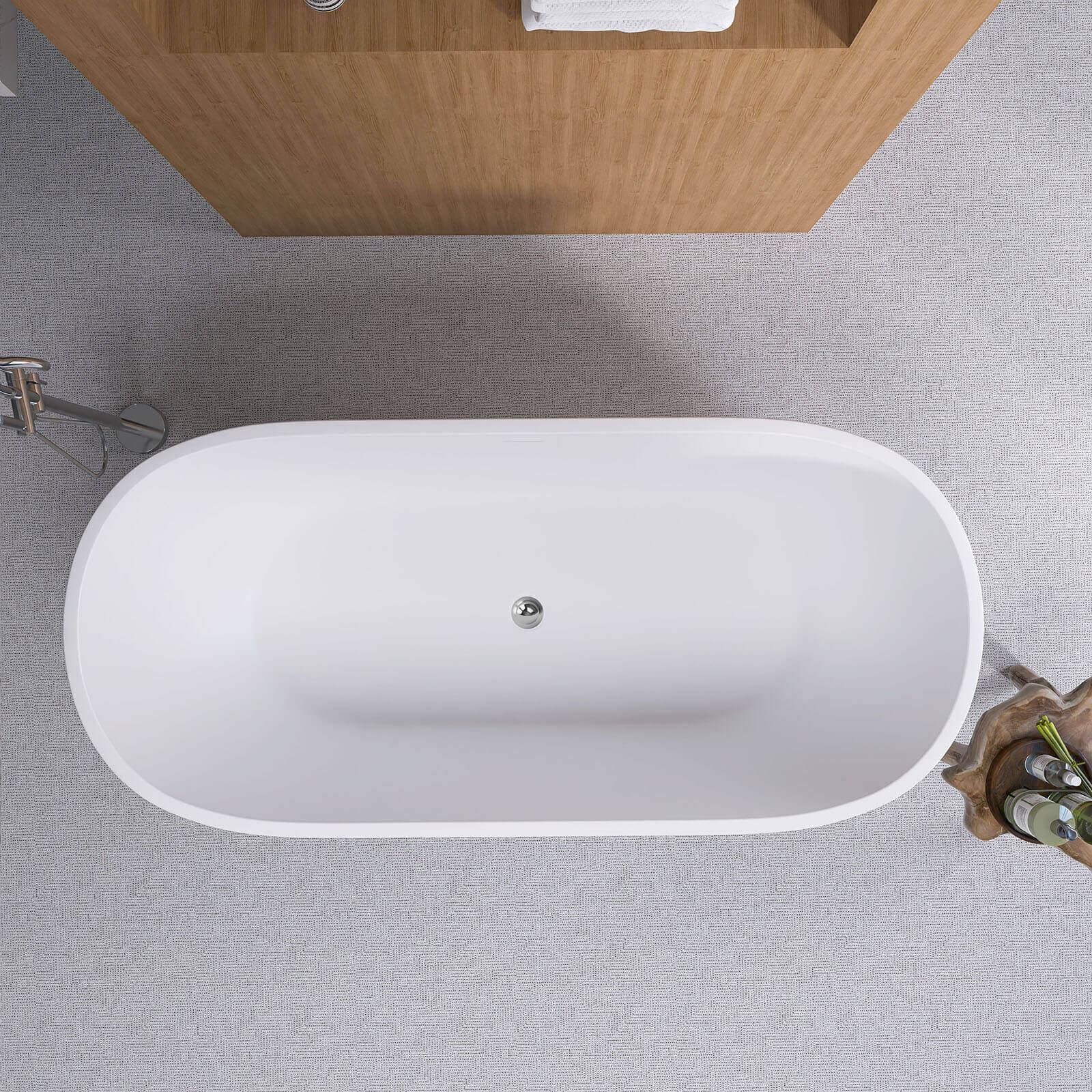 55" Matte White Oval Bathtub with Freestanding and Center Overflow Design - Image 3