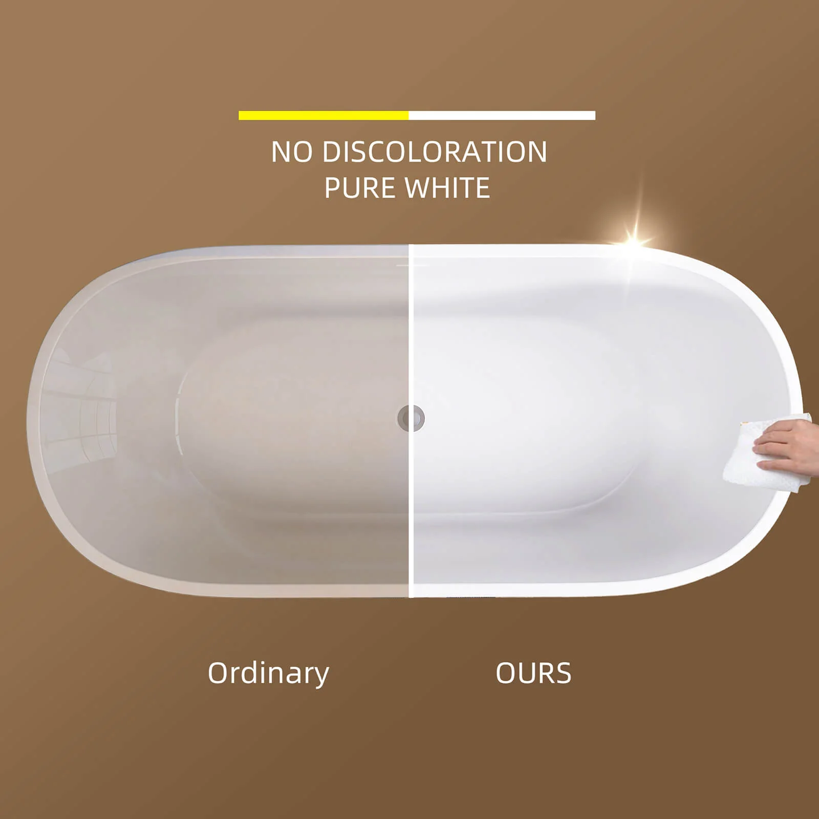 55" Matte White Oval Bathtub with Freestanding and Center Overflow Design - Image 9