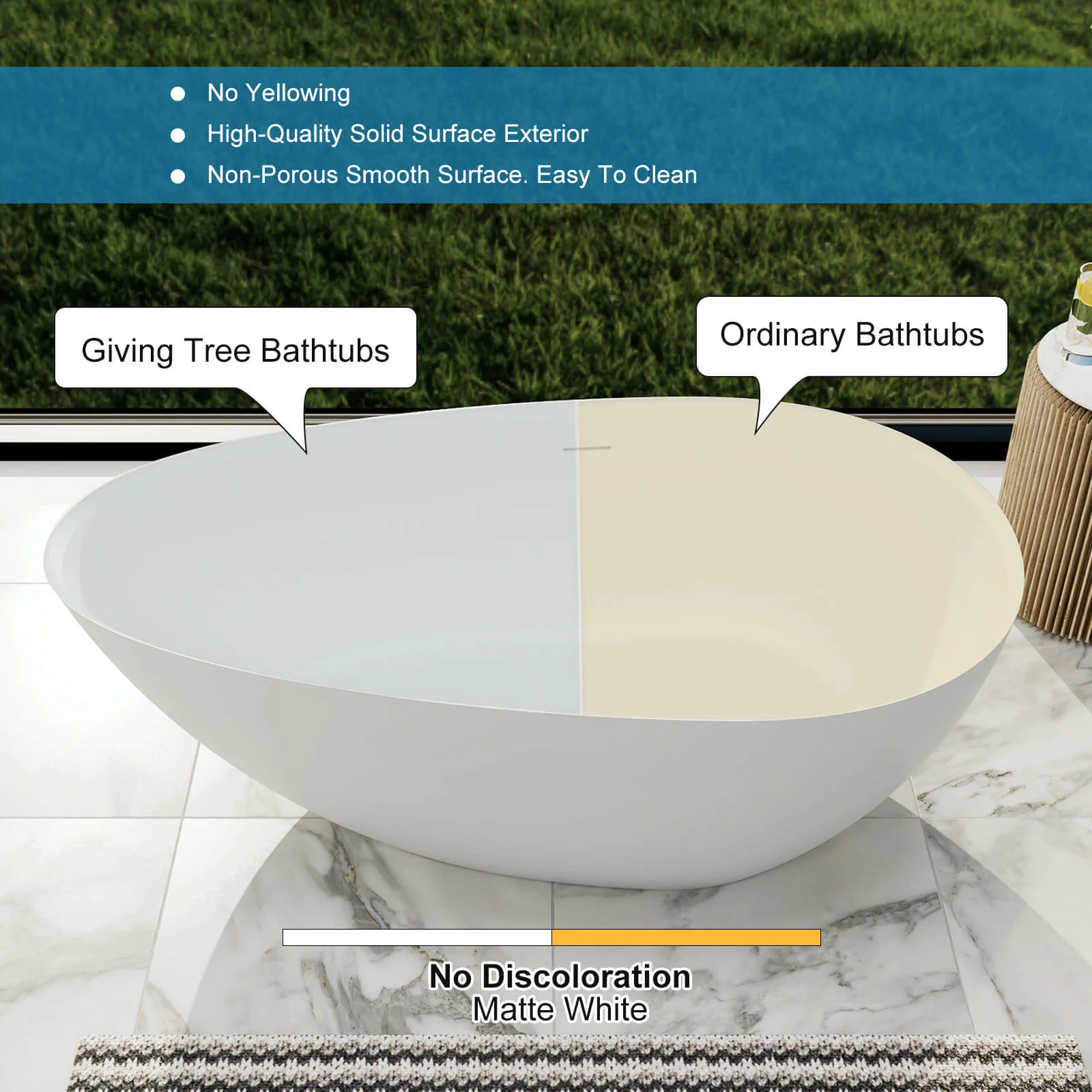 55" Small Egg-Shaped Freestanding Soaking Tub, Stone Resin Material, Sleek Design - Image 10