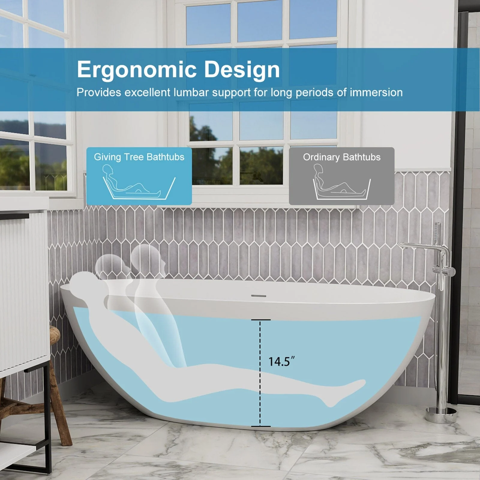 55" Solid Surface Stone Resin Oval-shaped Freestanding Soaking Bathtub with Overflow - Image 21