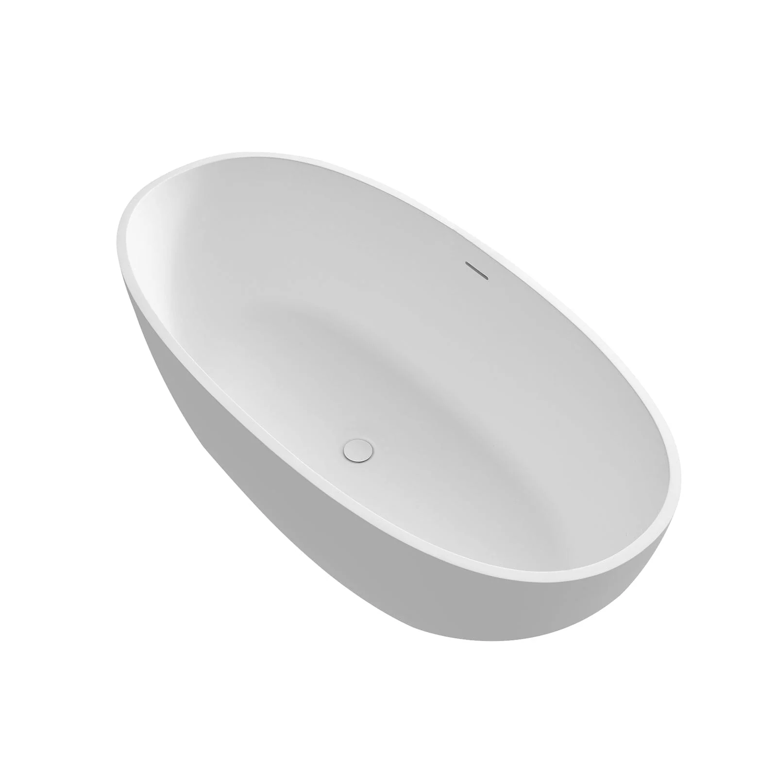 55" Solid Surface Stone Resin Oval-shaped Freestanding Soaking Bathtub with Overflow - Image 28