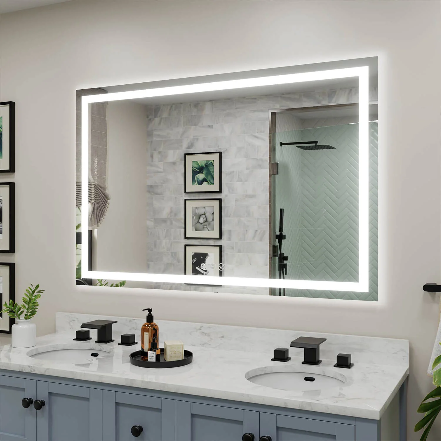 55"x36" LED Bathroom Mirror Anti-Fog Dimmable 3 Color Temperatures Touch Switch - Image 2
