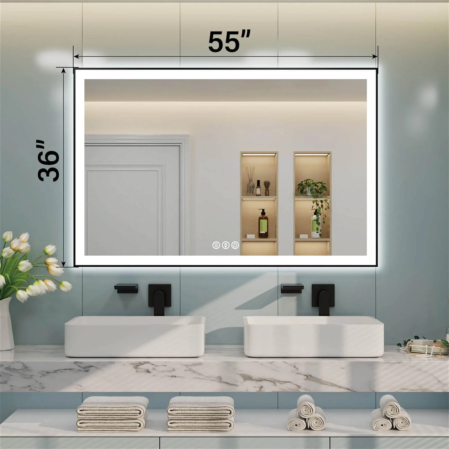 55"x36" LED Bathroom Mirror Anti-Fog Dimmable ETL Shatterproof Glass - Image 4