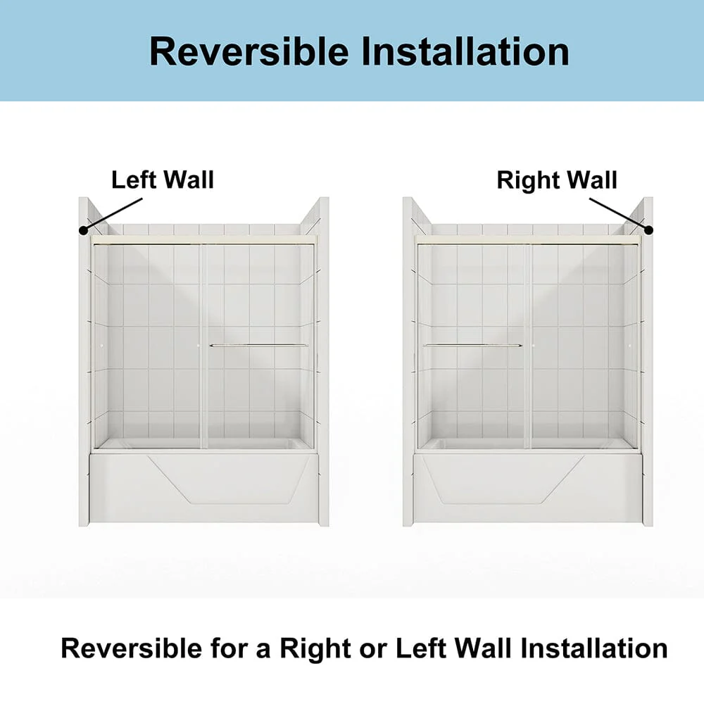 56-60"W x 58"H Shower Door Traditional Two-way Sliding with Handle - Image 17