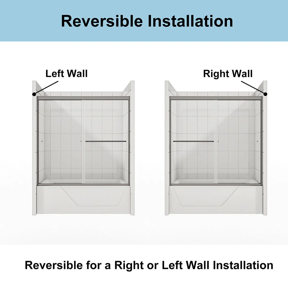 56-60"W x 58"H Shower Door Traditional Two-way Sliding with Handle - Image 8