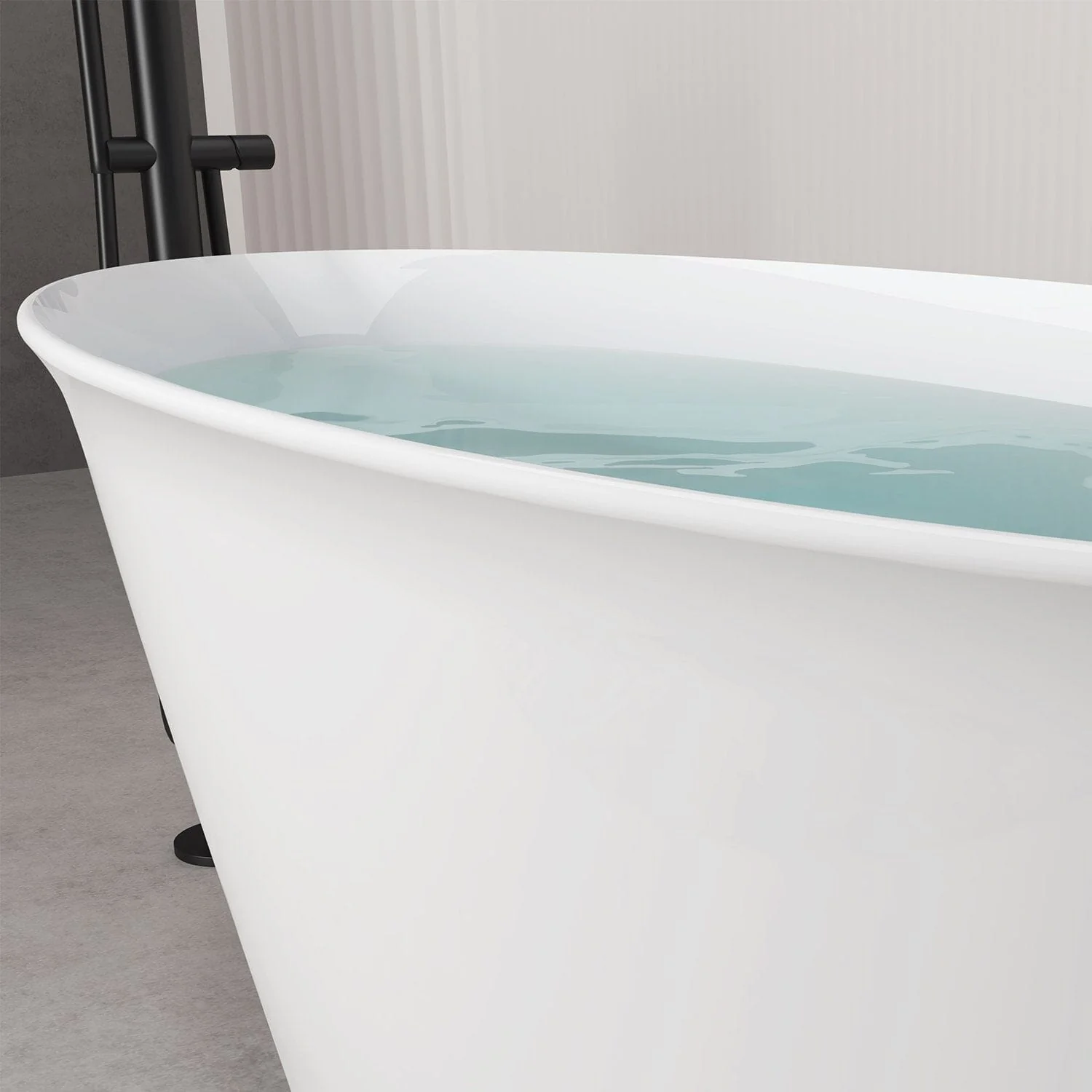 59'' Acrylic Flatbottom Double Slipper Oval Bathtub with Polished Chrome Drain Freestanding Soaking Tub in Glossy White - Image 5