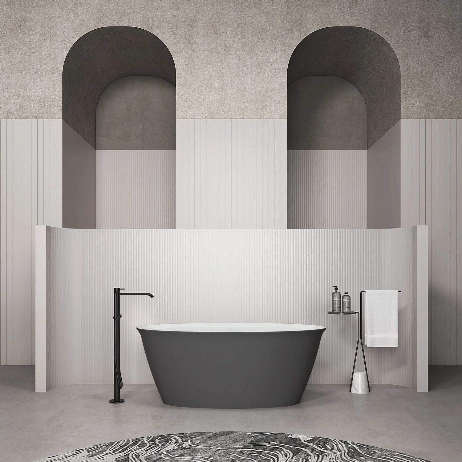 59'' Acrylic Flatbottom Double Slipper Oval Bathtub with Polished Chrome Drain Freestanding Soaking Tub in Gray - Image 3